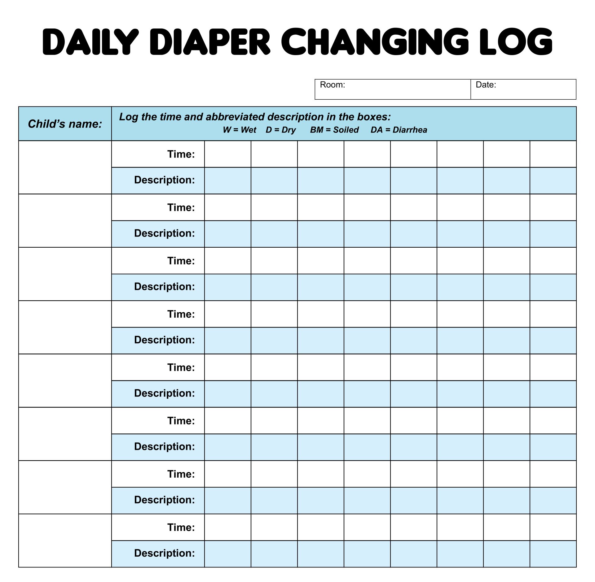 Printable Diaper Changes Daily Log Printable
