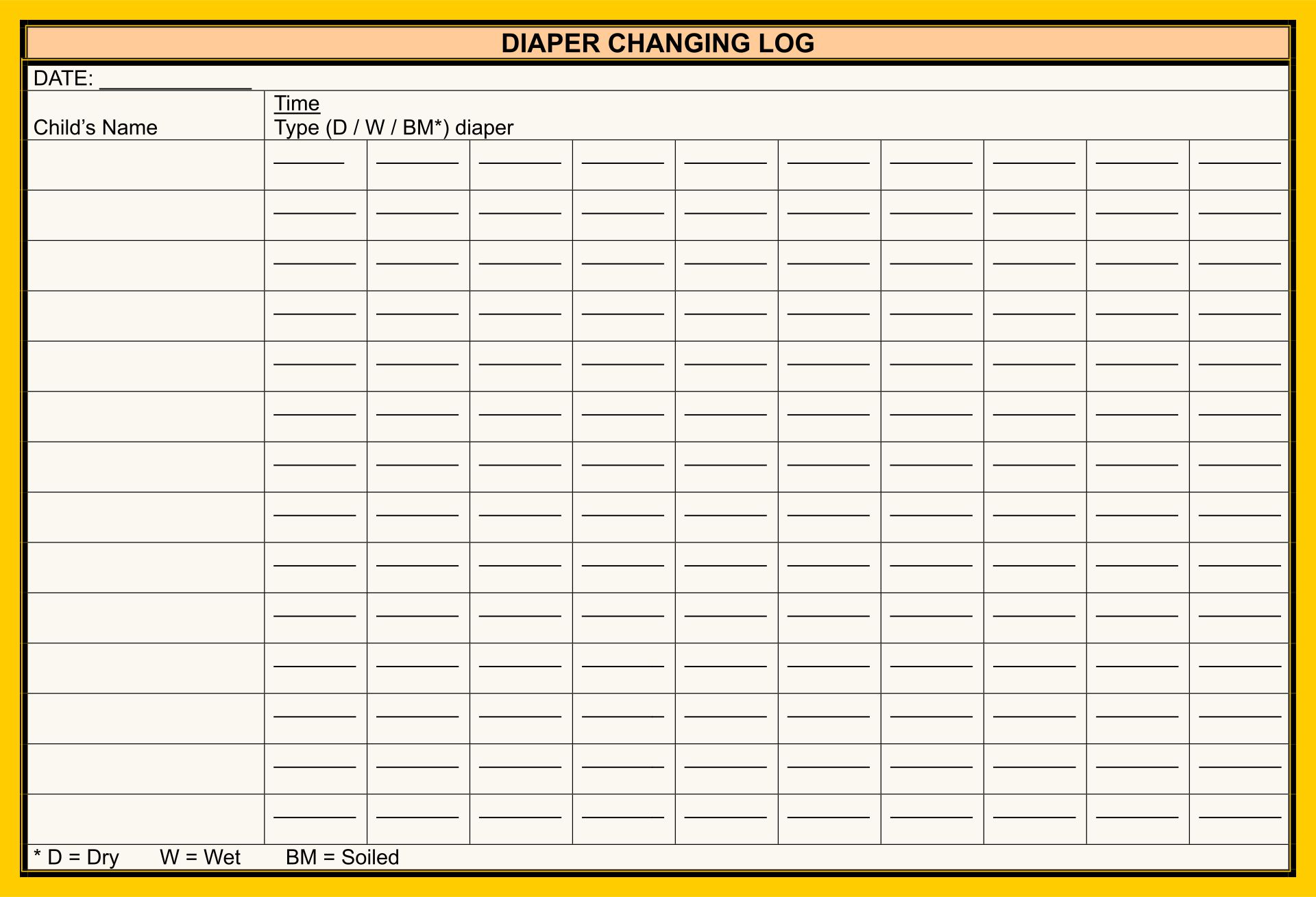 Printable Diaper-Changing Chart Template