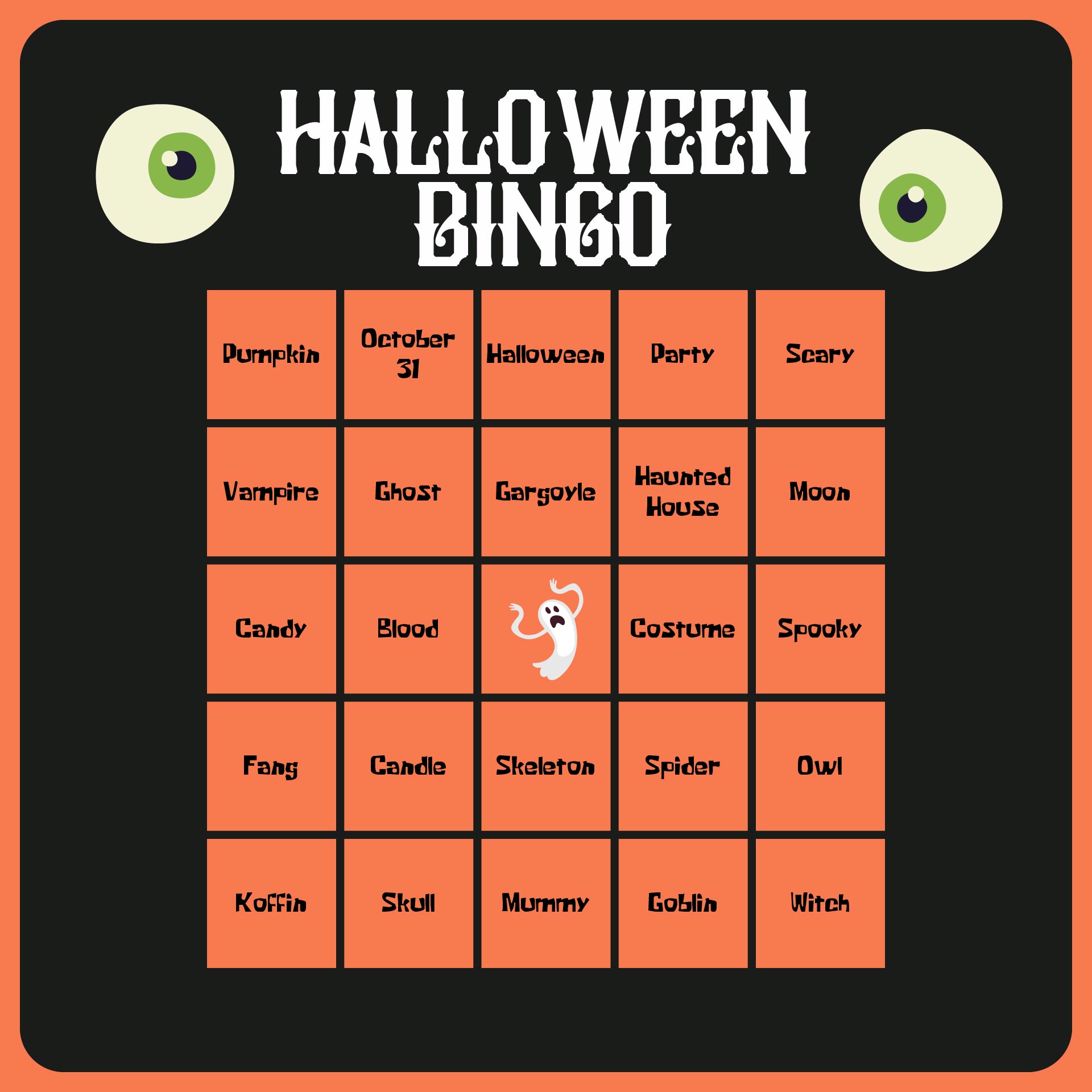 Printable Free Kindergarten Halloween Bingo