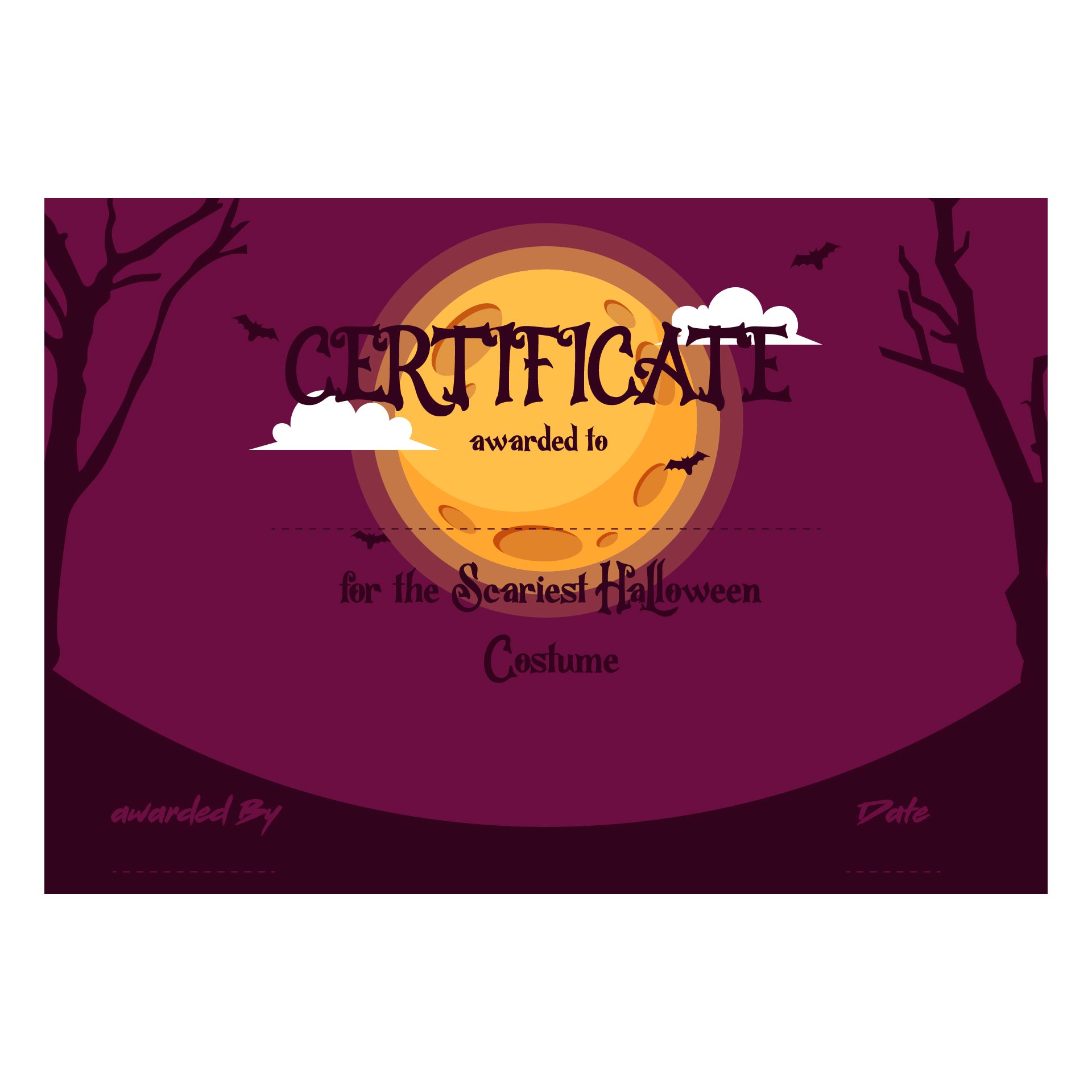 Printable Halloween Best Costume Award Certificate