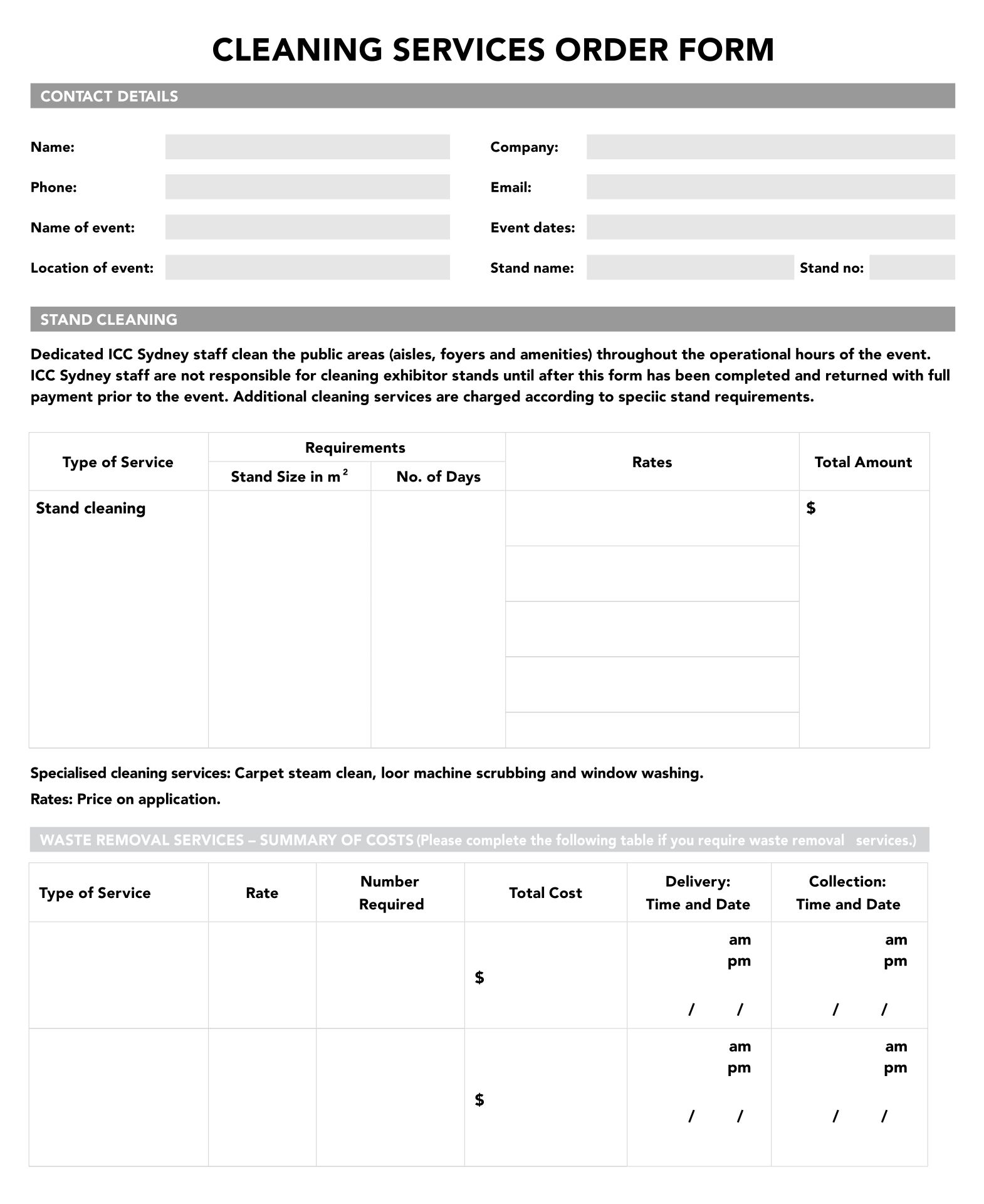 Printable House Cleaning Business Forms
