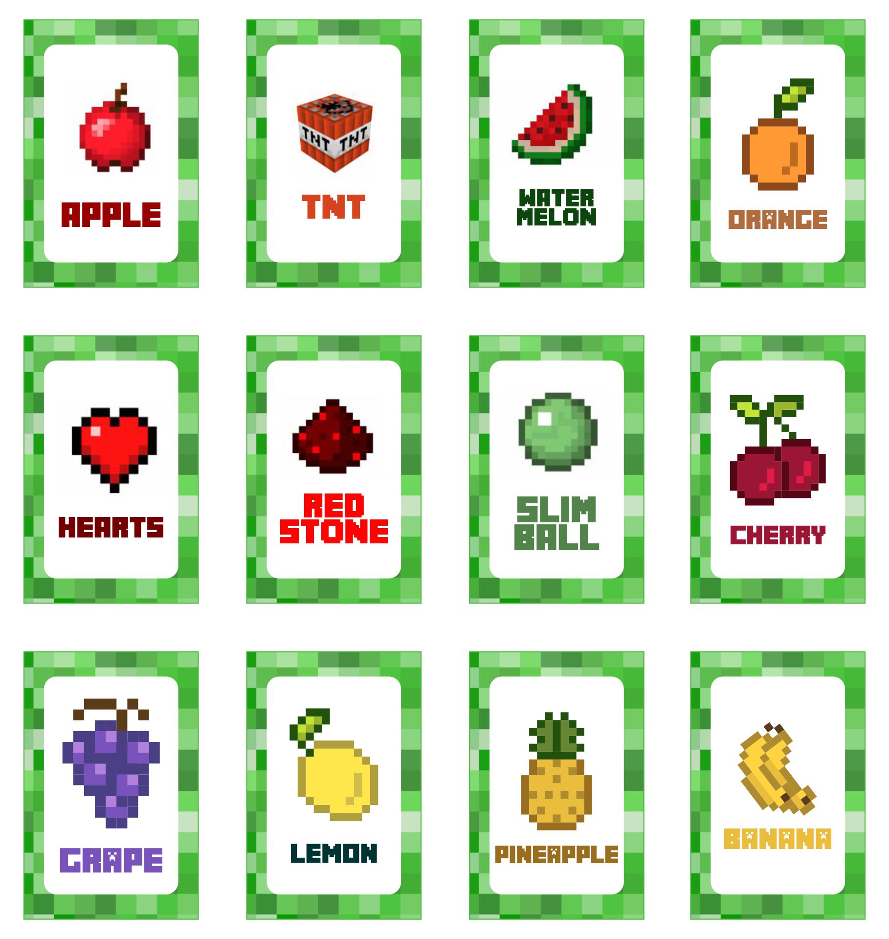 Printable Minecraft Birthday Party Food Labels