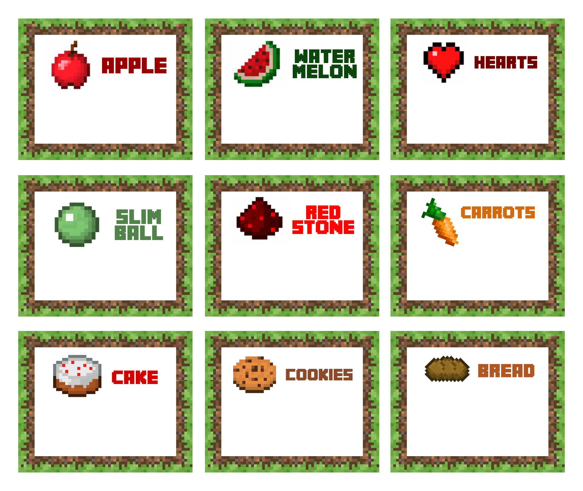 Printable Minecraft Food Label Printables