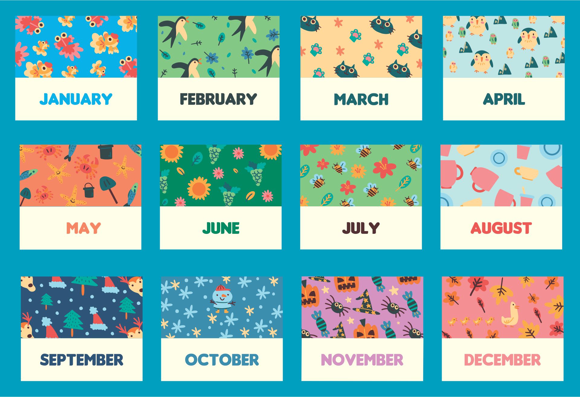 Printable Month Names Clipart