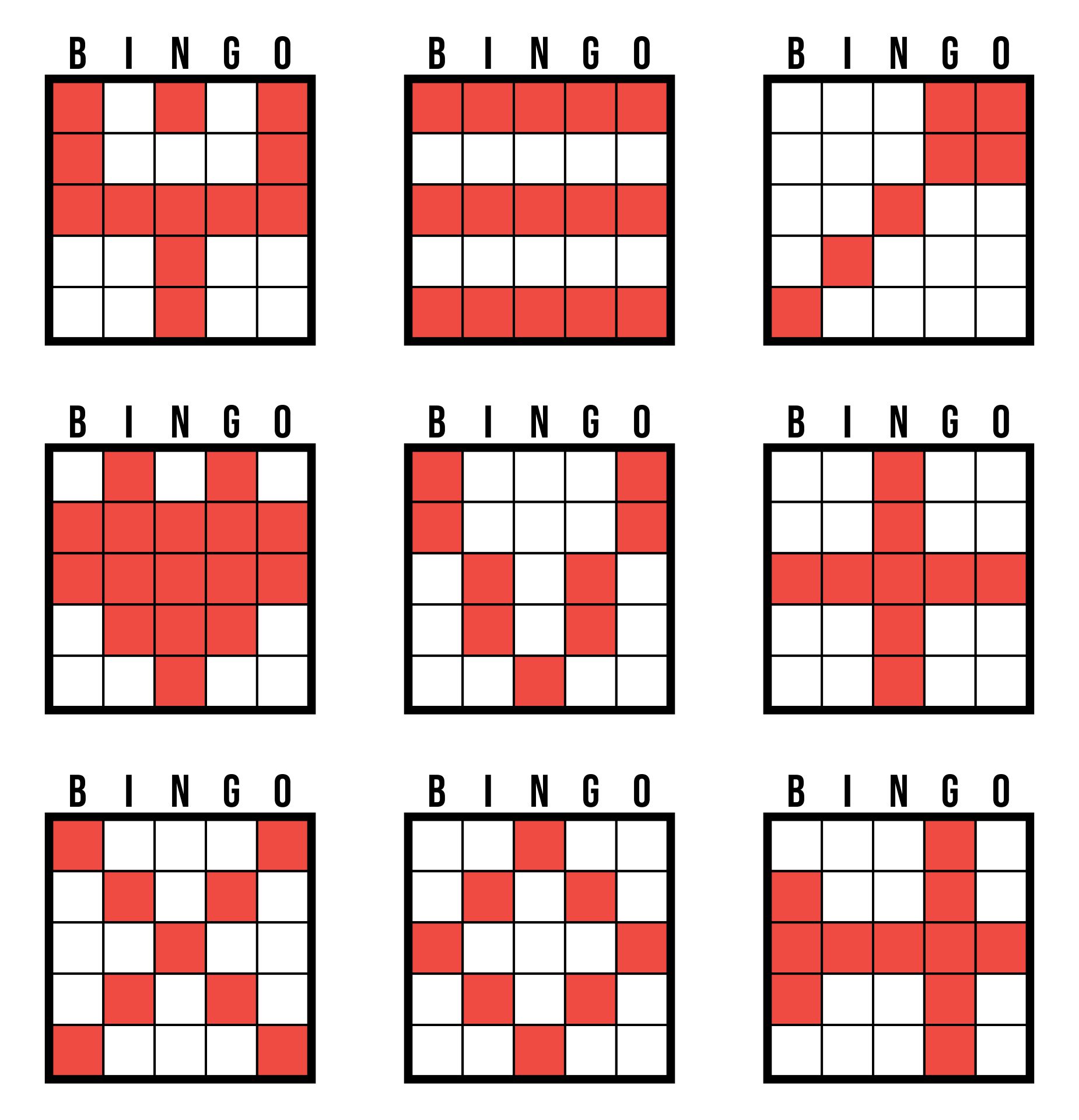 Printable Single Bingo Game Patterns
