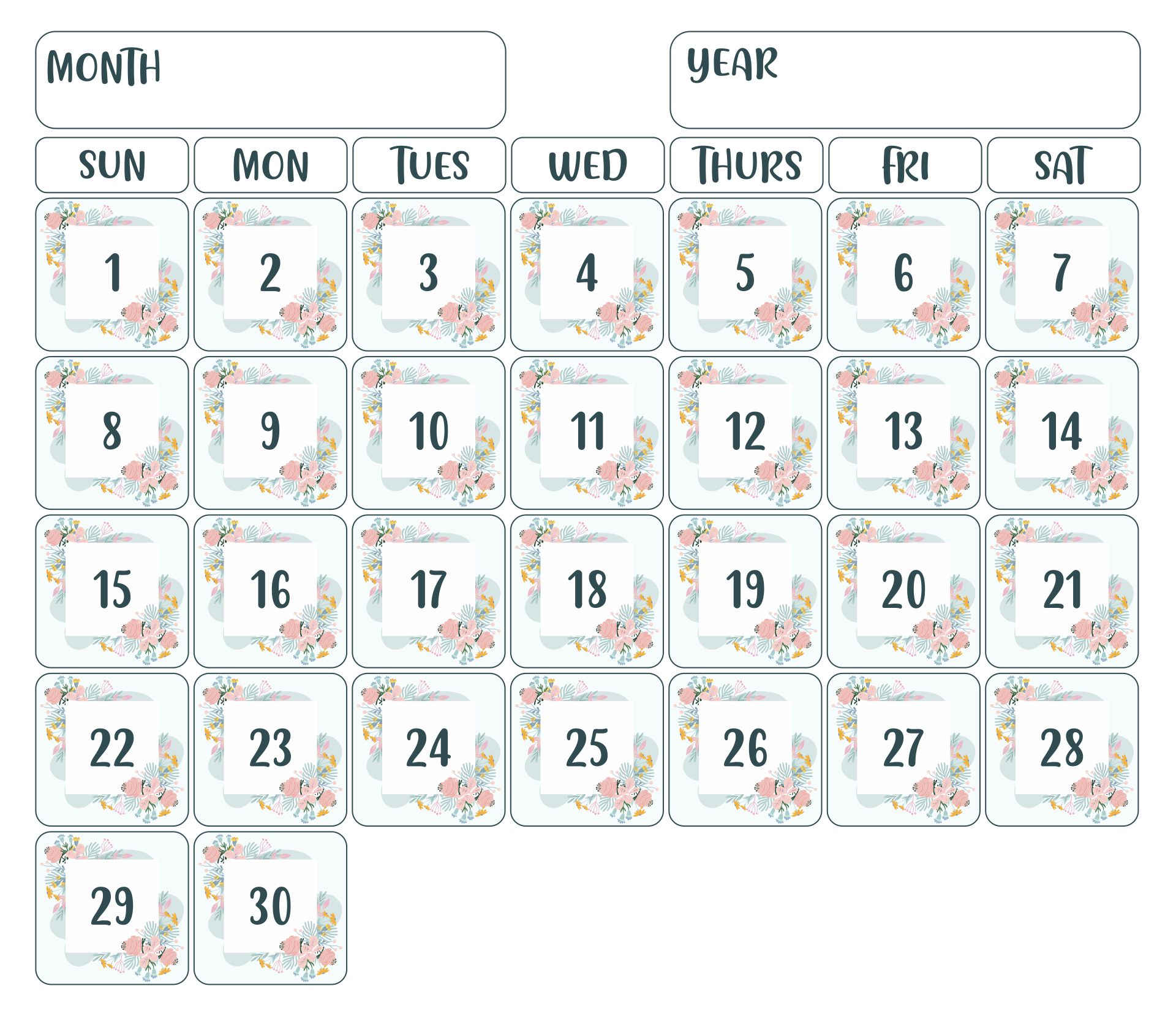 Printable Spring Calendar Numbers