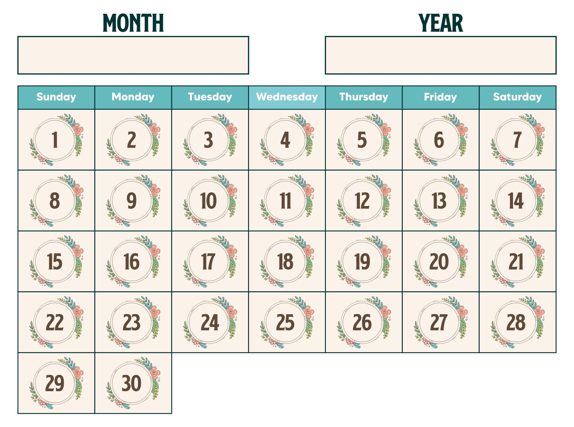 Printable Spring Themed Printable Calendar Numbers