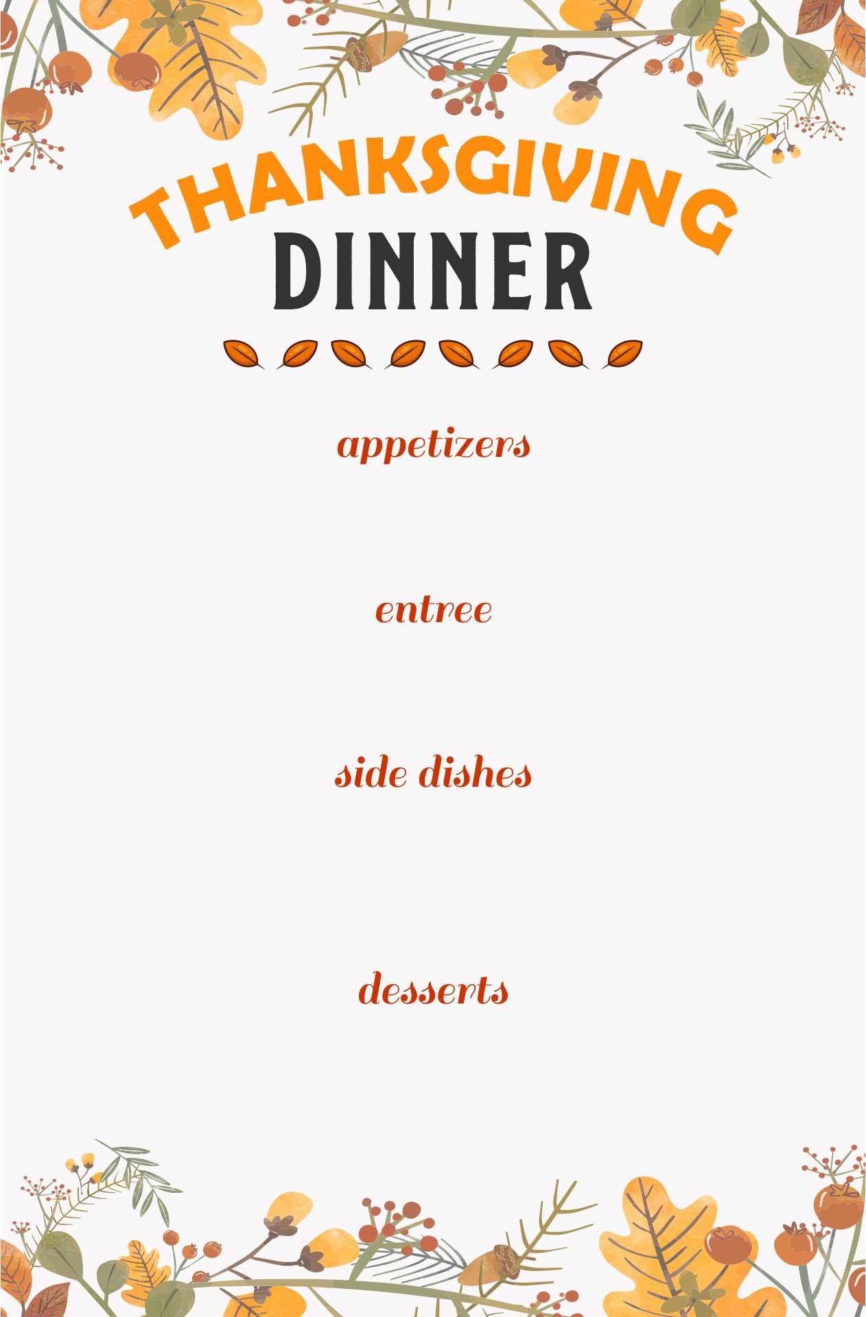 Printable Thanksgiving Dinner Menu Planner