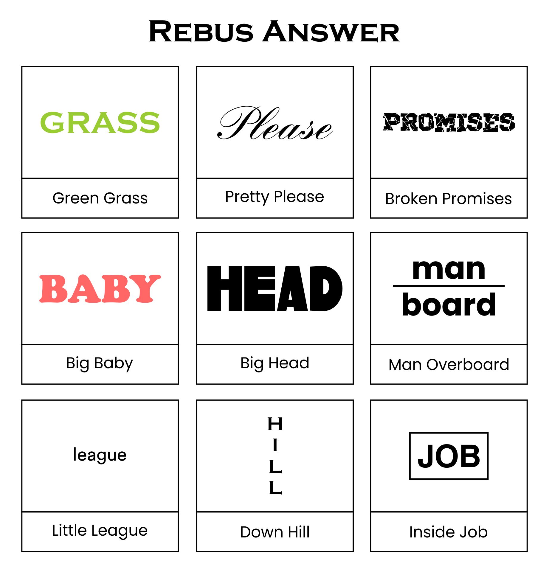 Printable Tricky Rebus Puzzles With Answers