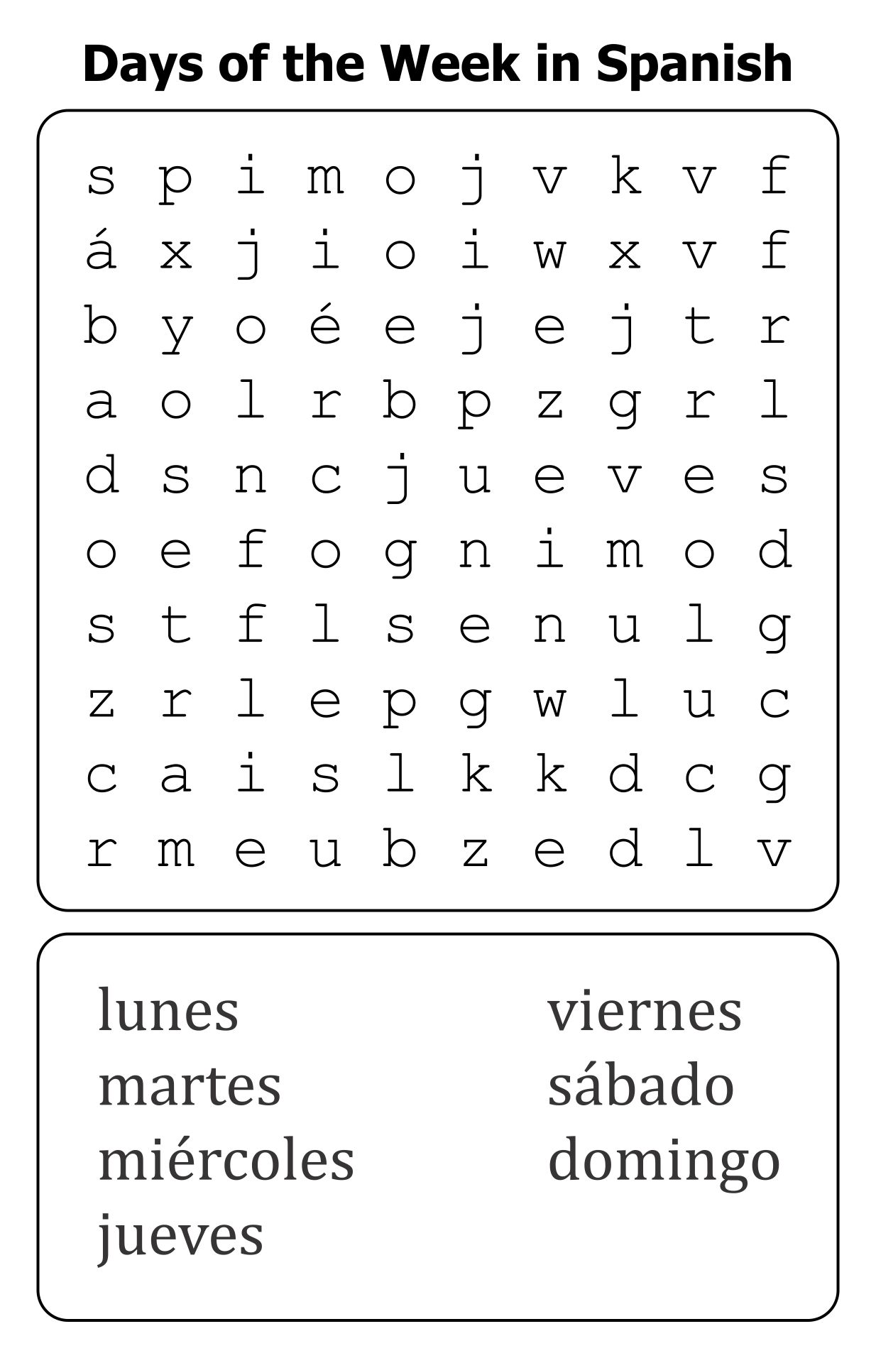 Printables Days Of The Week In Spanish Worksheets