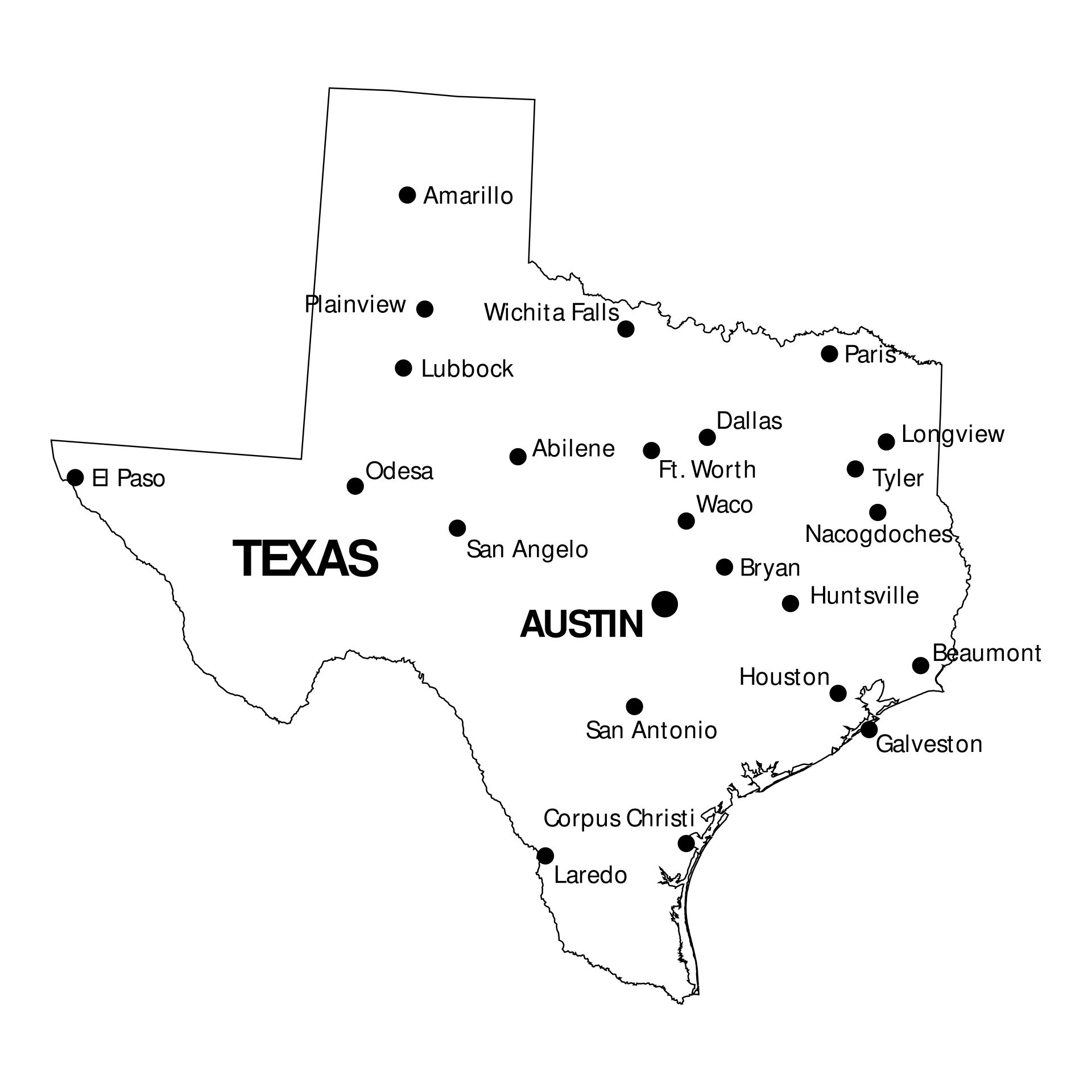 Texas Map Outline With Cities Printable