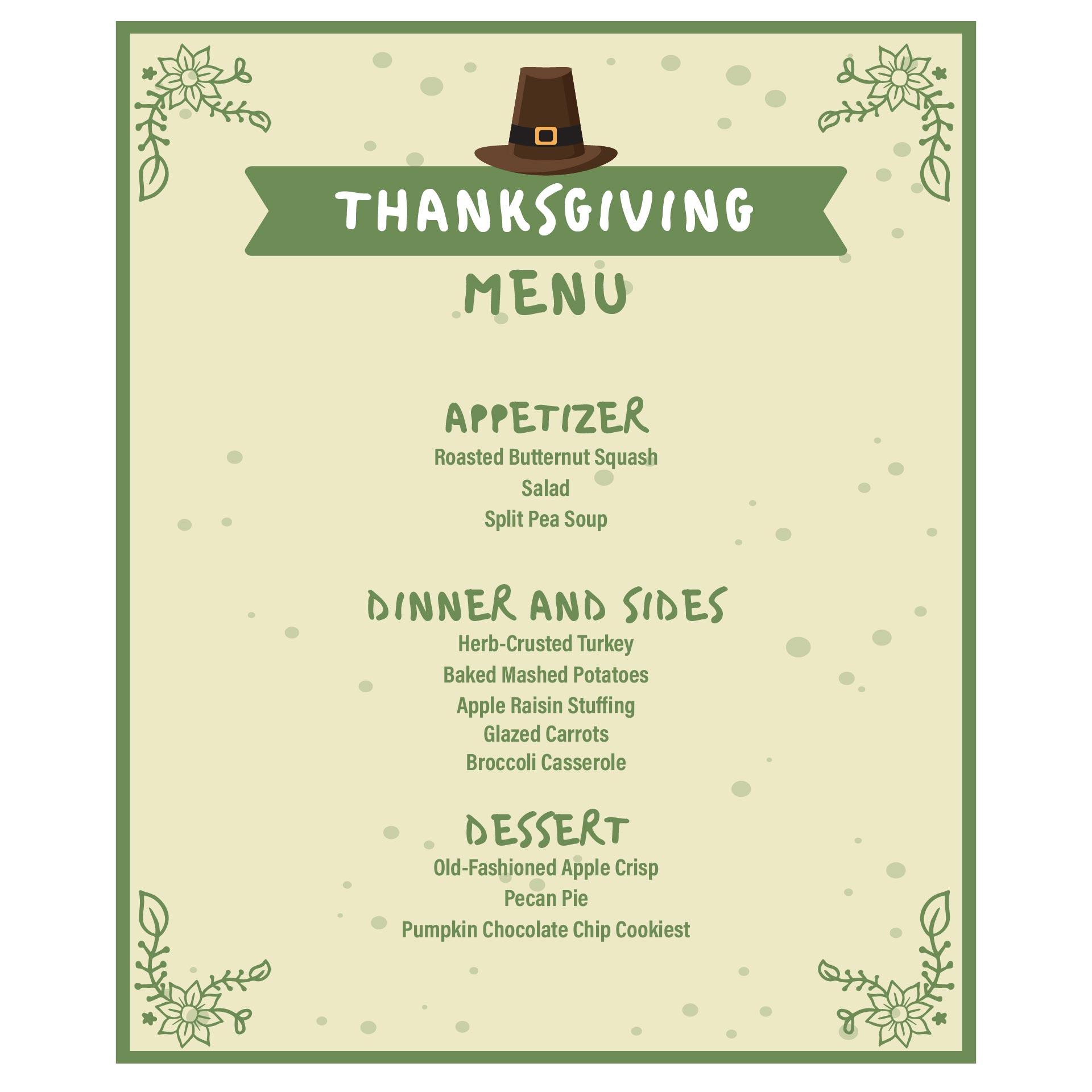 Thanksgiving Dinner Menu Template Printable