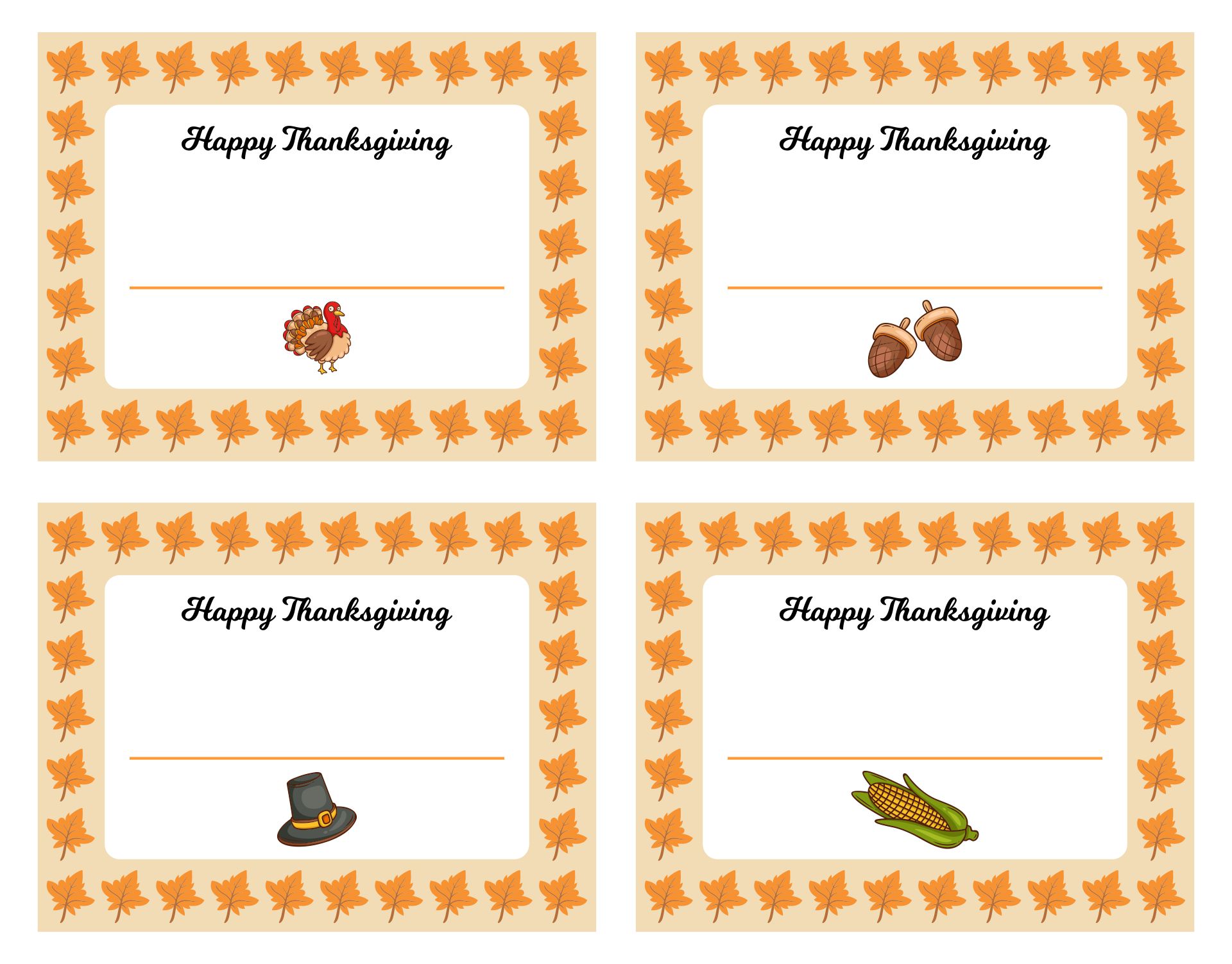 Thanksgiving Place Card Templates