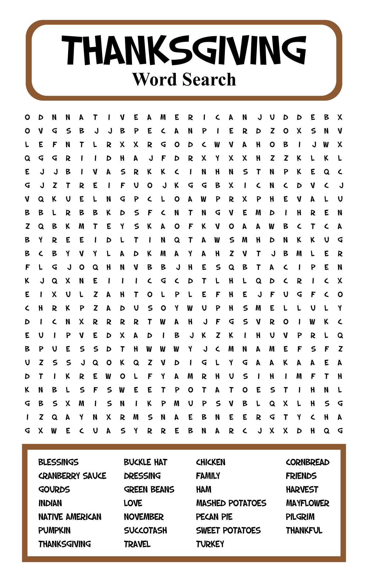 Thanksgiving Printables Word Search