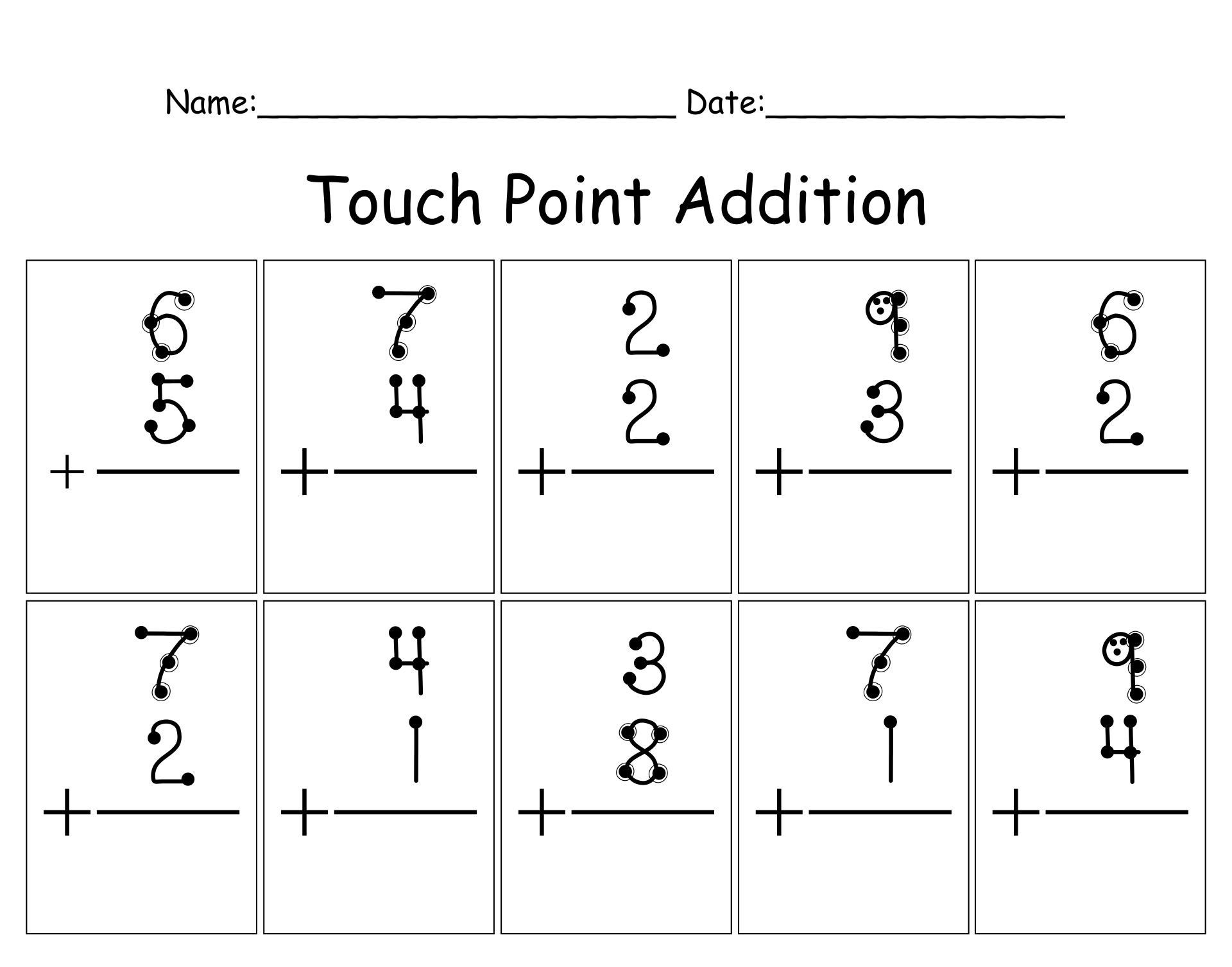Touch Point 1-9 Math Worksheets Printable