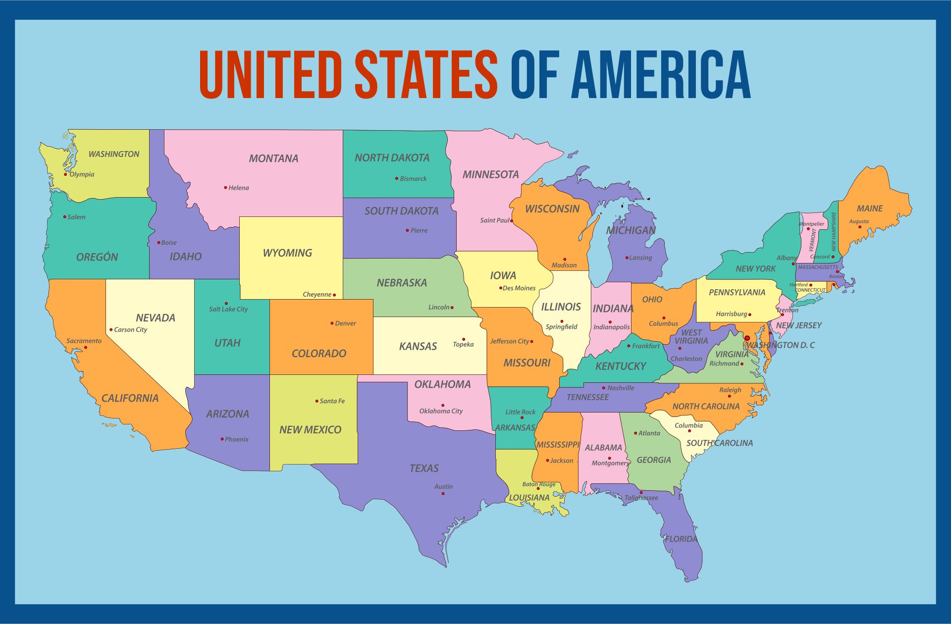 United States Of America Map Educational Poster Print Photo