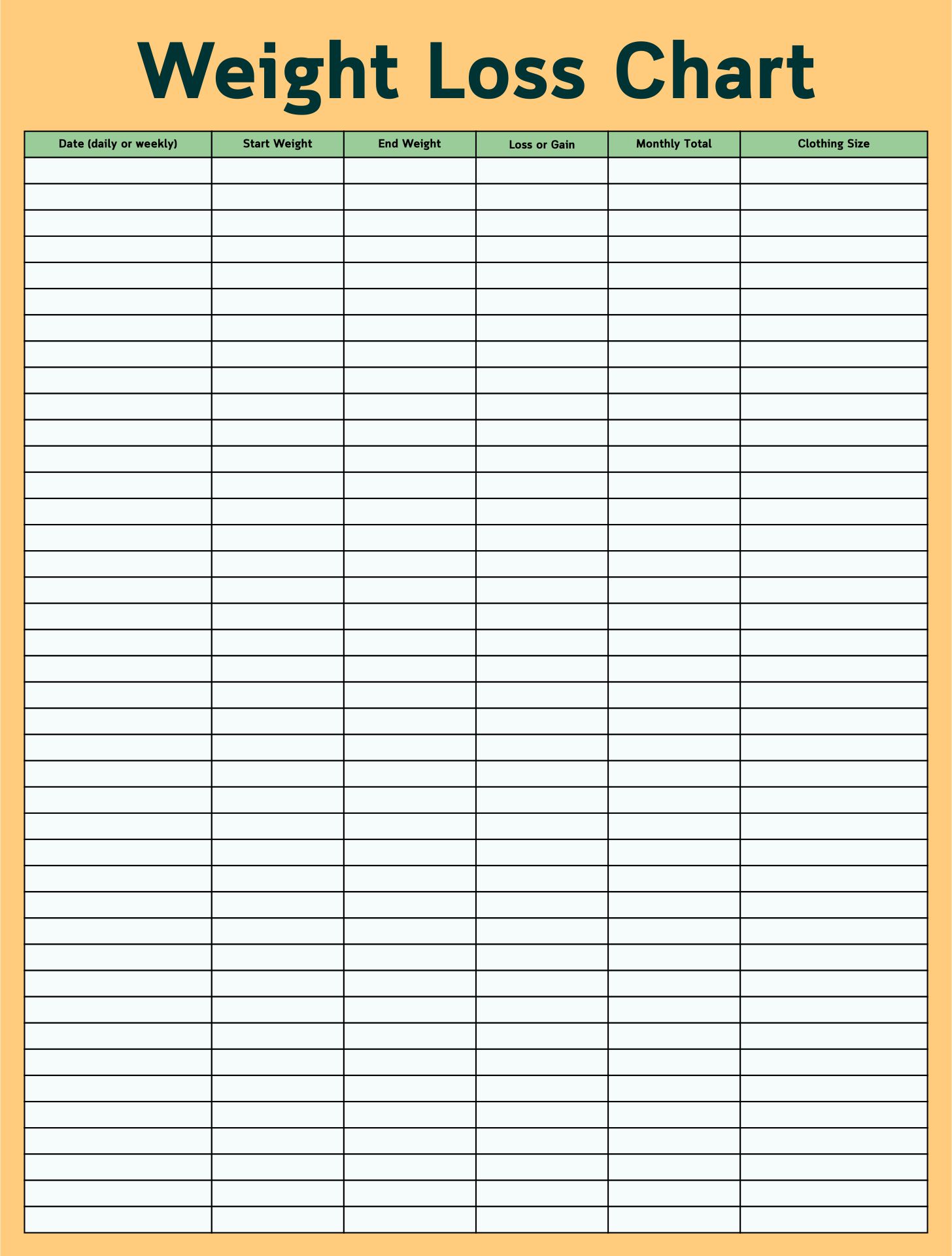Weekly Weight Loss Tracker Template Printable