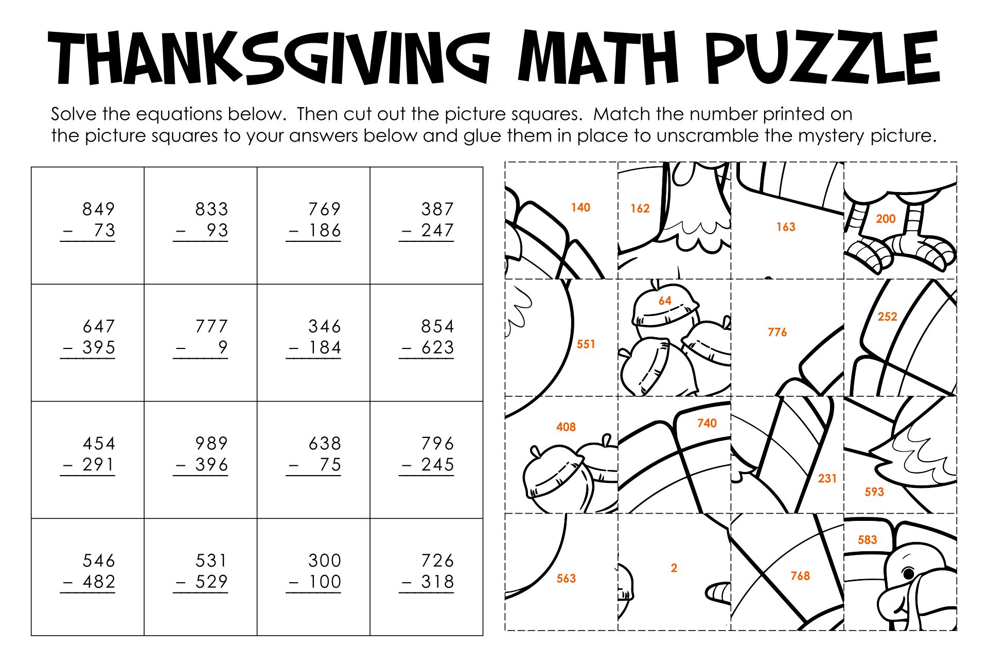 4Th Grade Thanksgiving Math Worksheets
