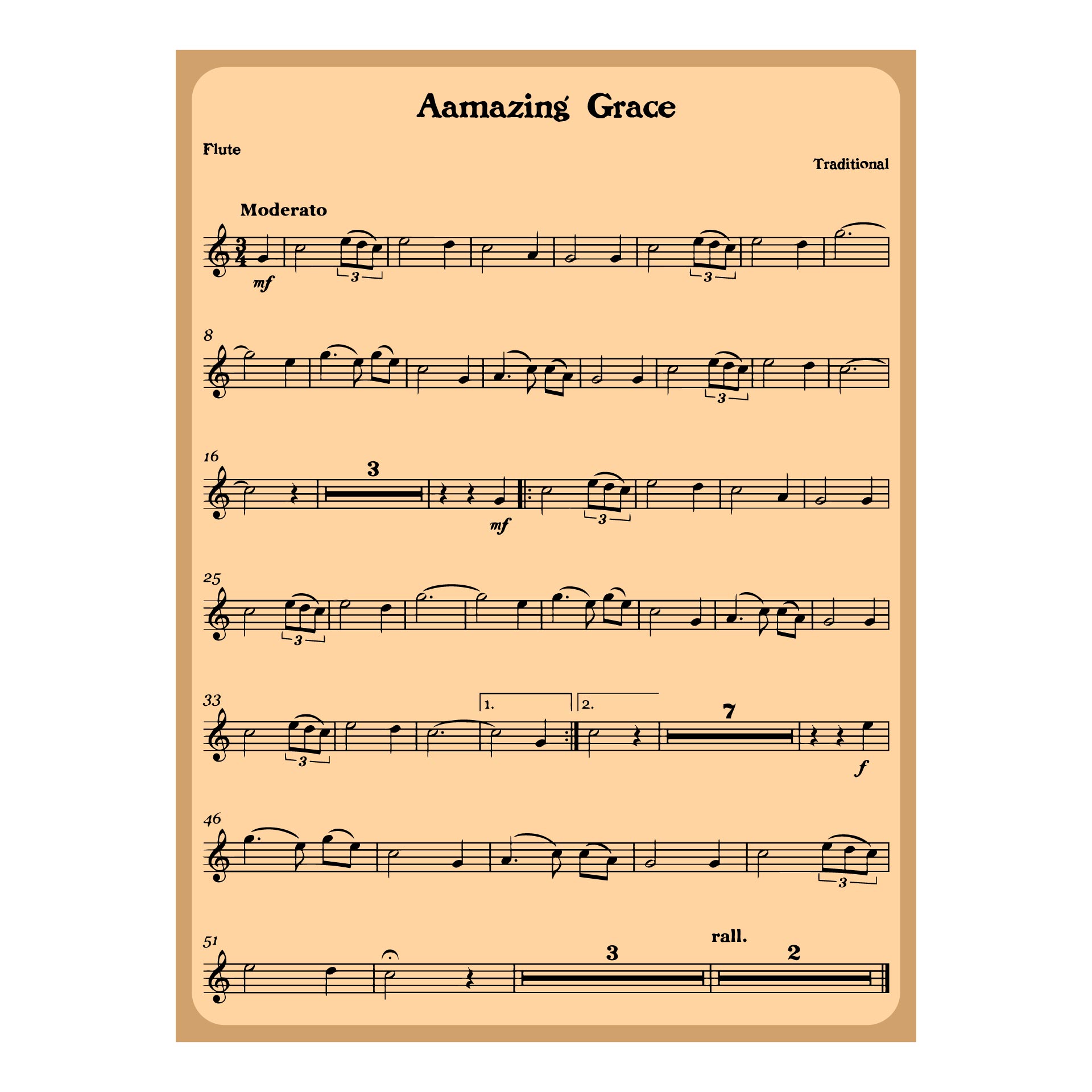 Amazing Grace Sheet Music For Flute