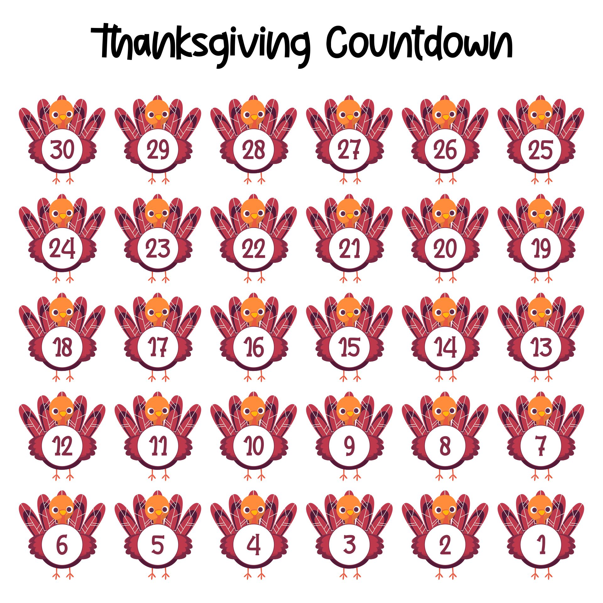 Awesome Thanksgiving Countdown Calendars Printable