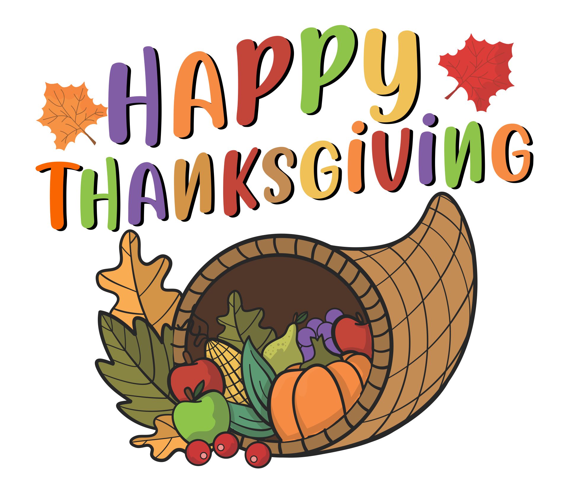Clipart Of Colorful Sketched Thanksgiving Word Art