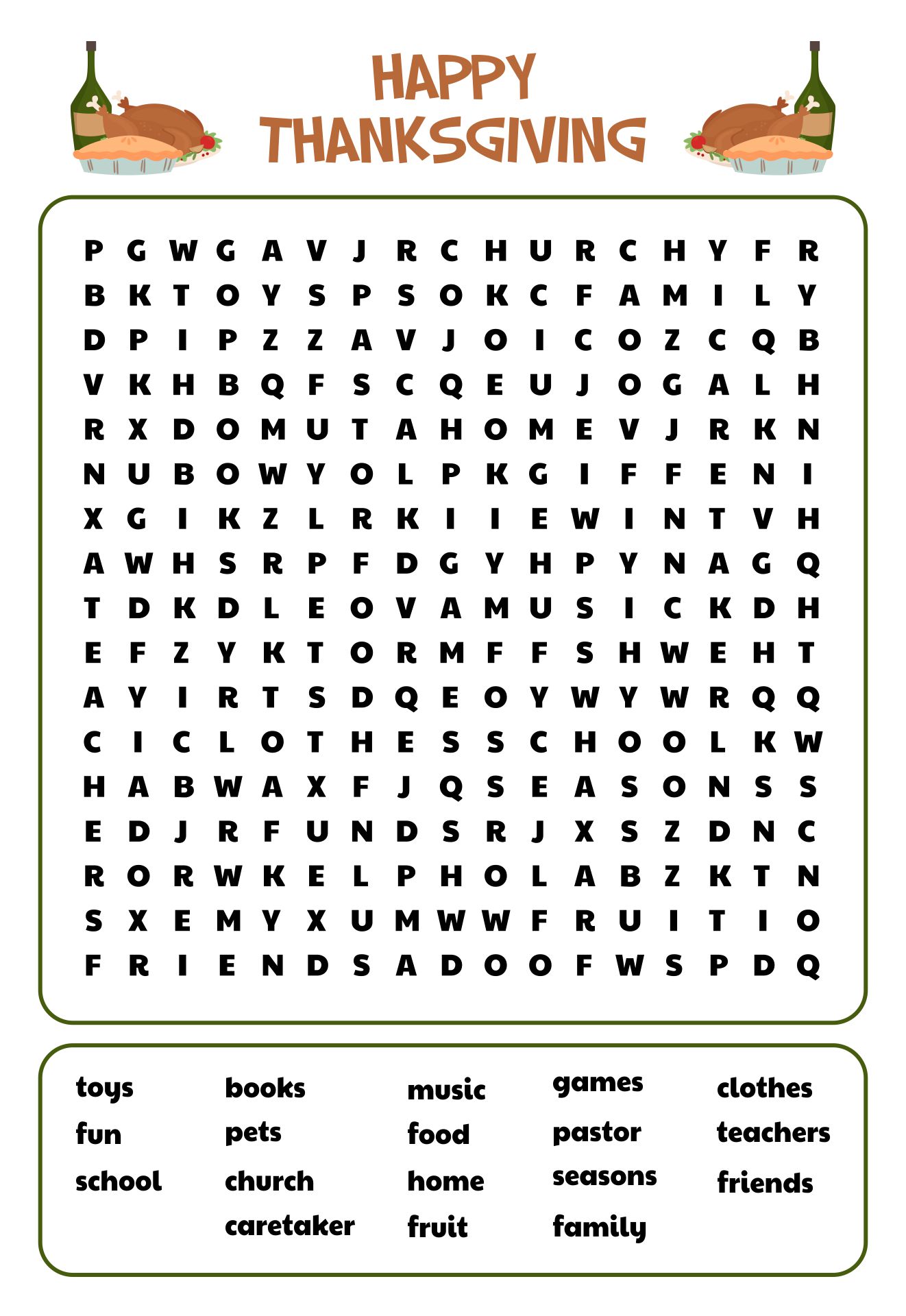 Easy Thanksgiving Word Search Printable