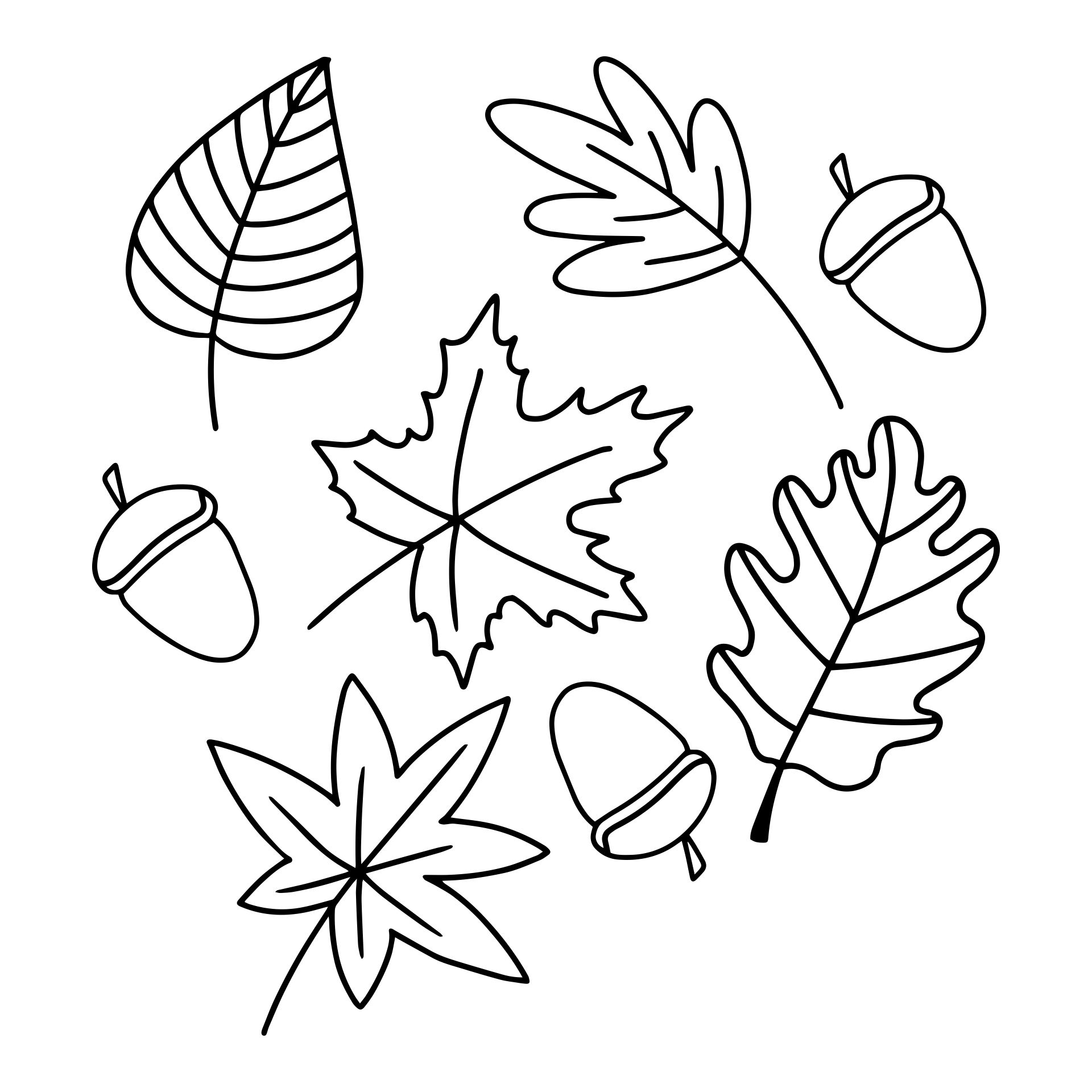 Fall Leaves And Acorn Coloring Page Printable