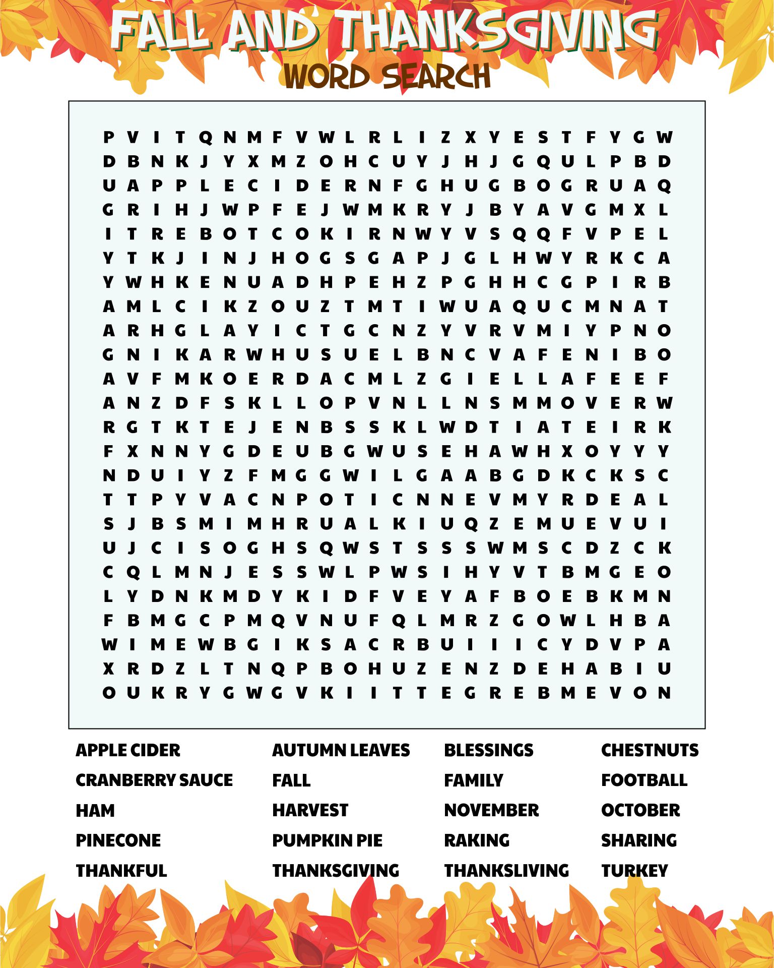 Fall & Thanksgiving Word Search