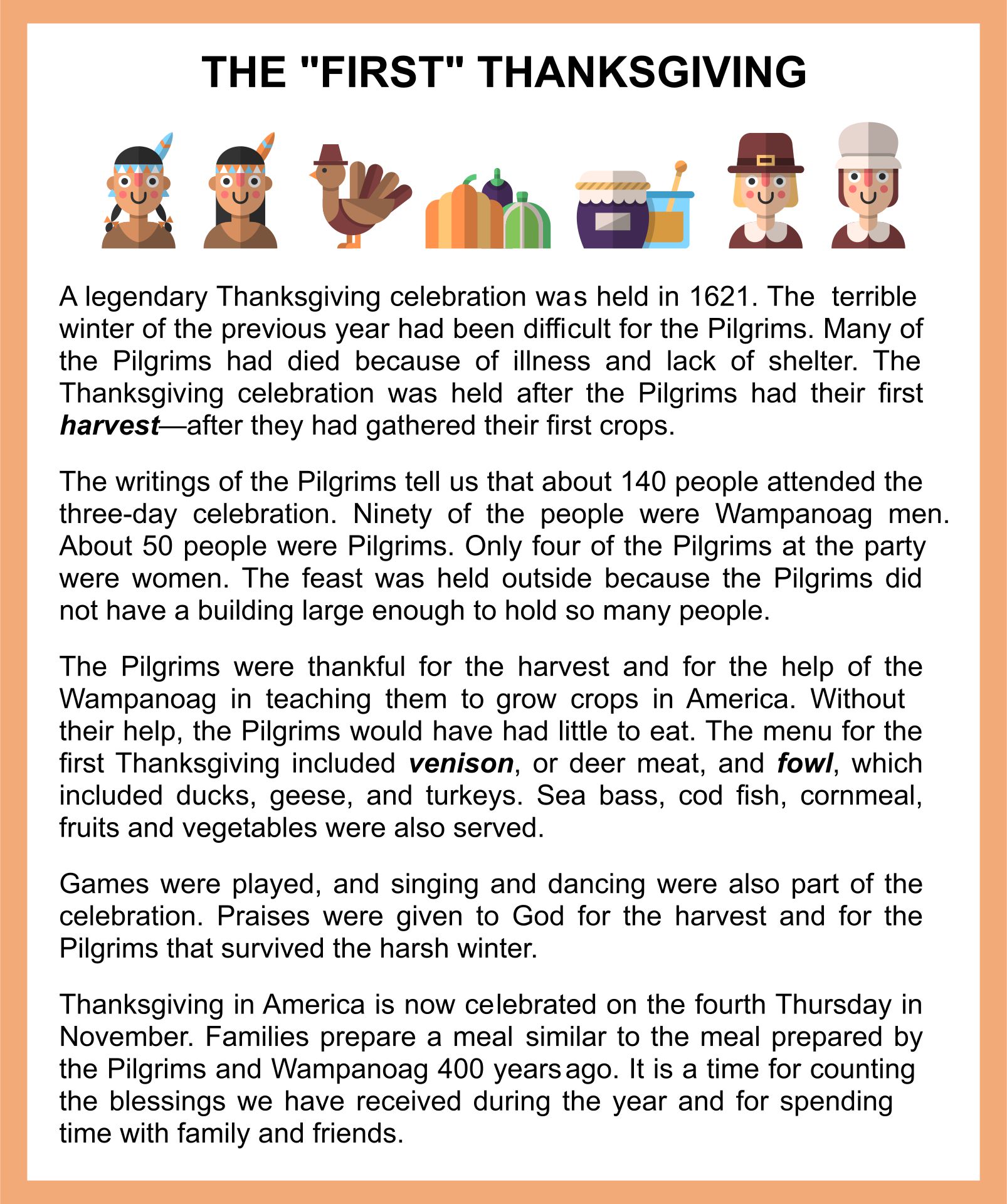 First Thanksgiving Story Printable