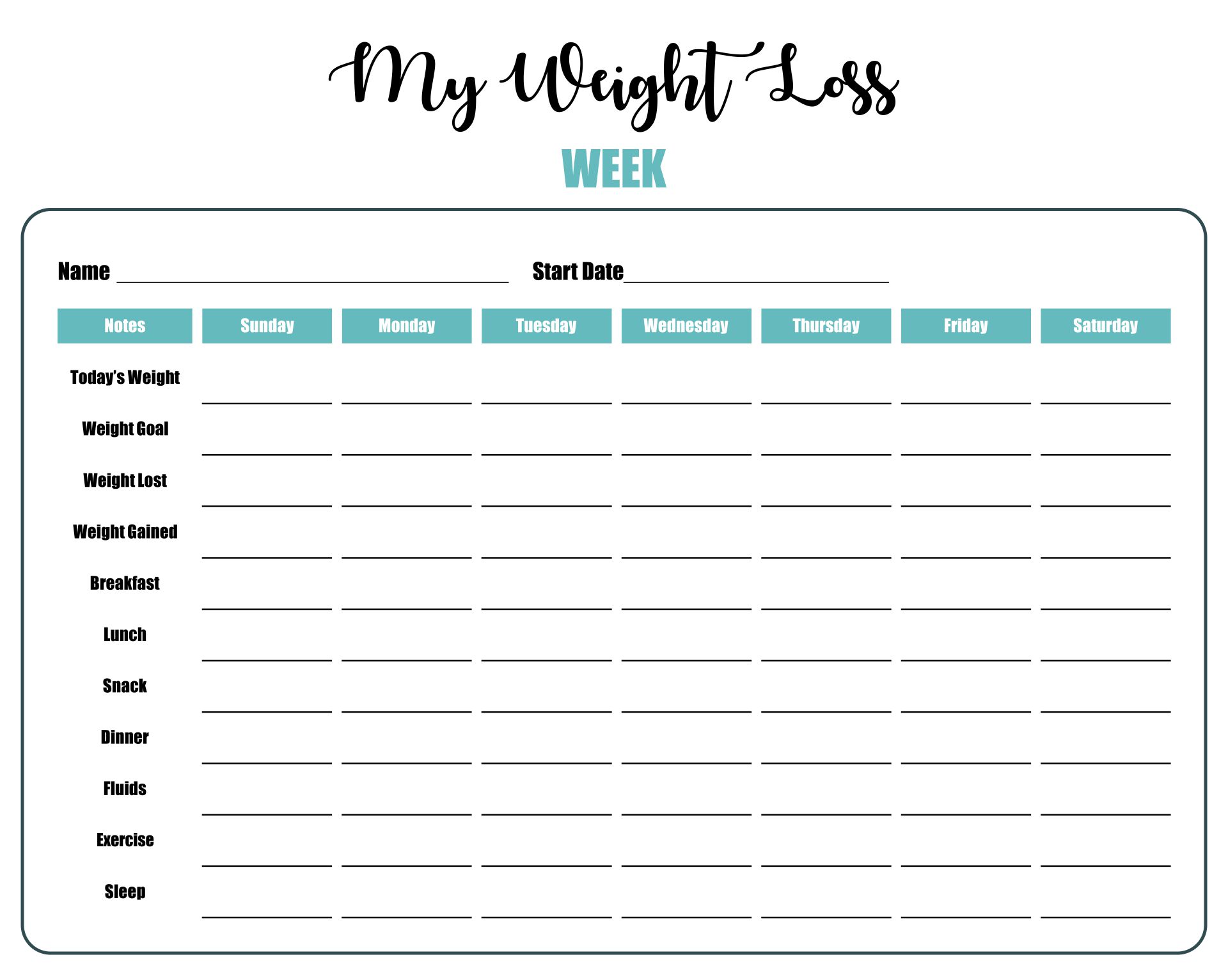Free Printable Weekly Weight Loss Tracker