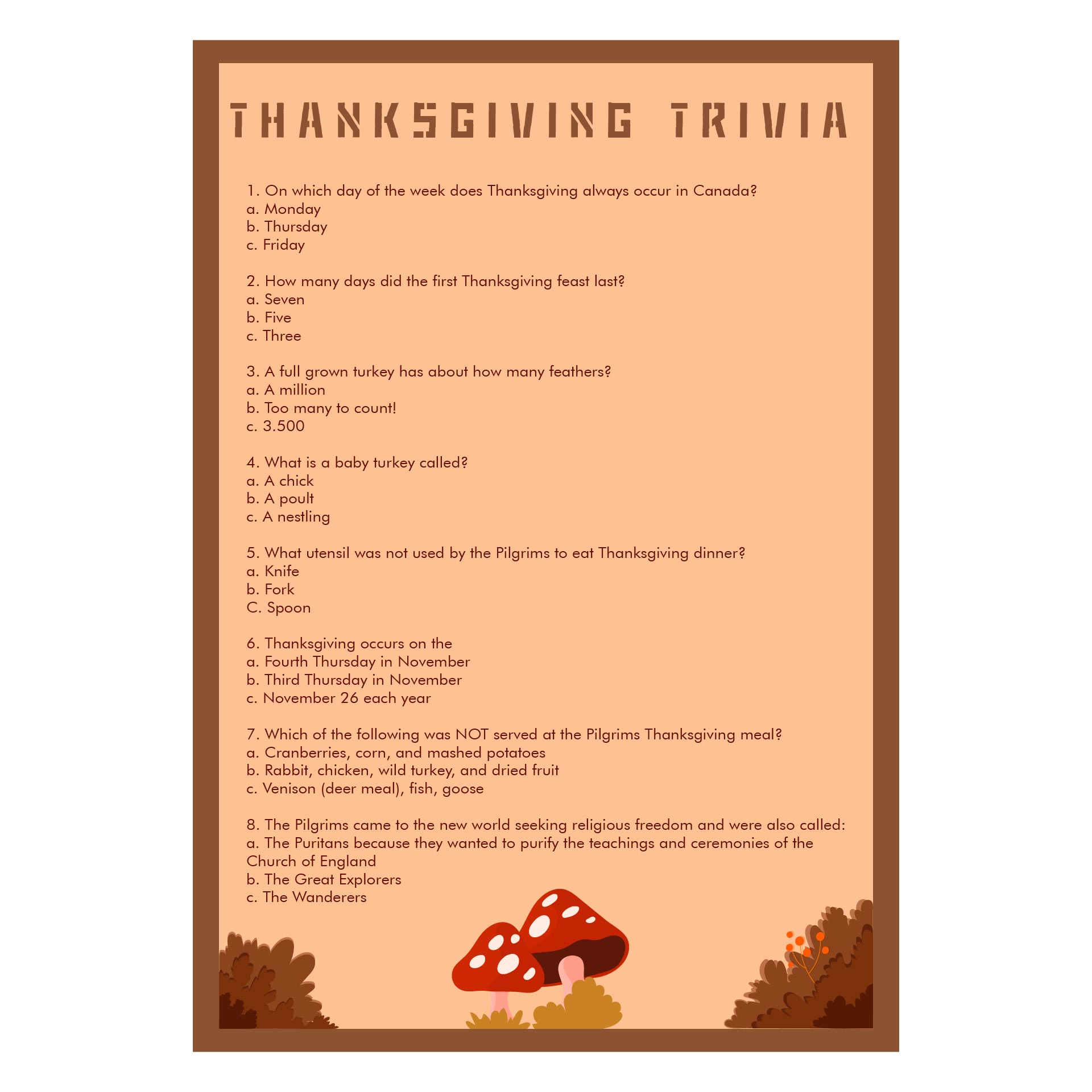 Fun Thanksgiving Trivia Quiz And Key