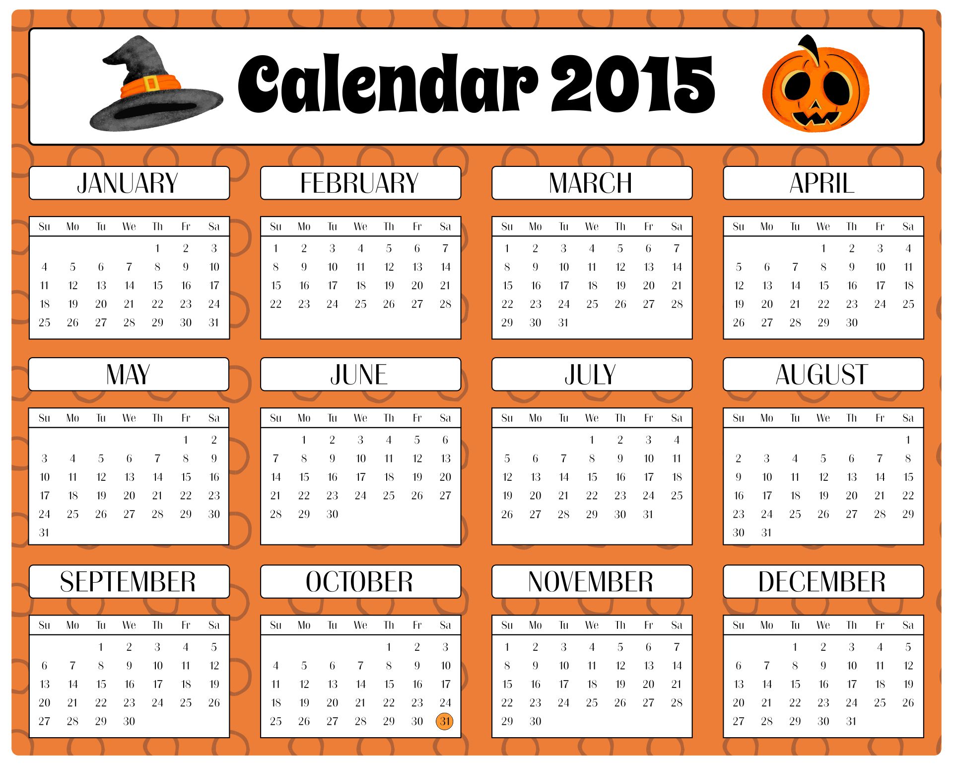 Halloween 2015 Calendar Printable