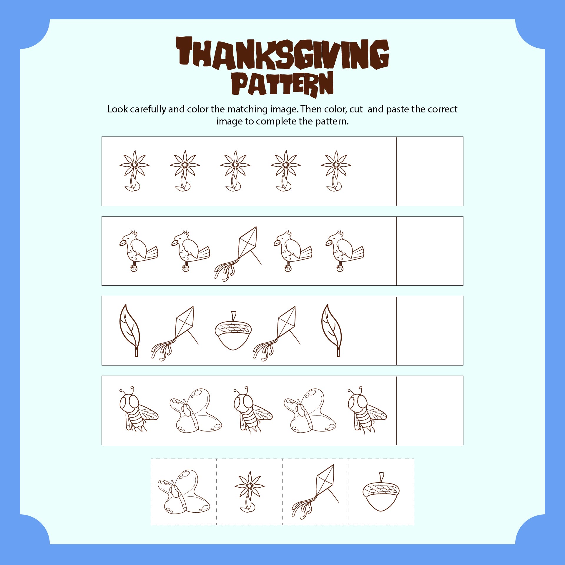 Making Patterns Thanksgiving Style Worksheet