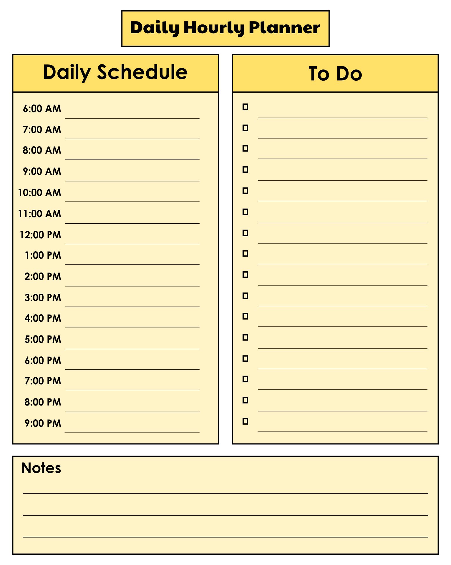 Printable Daily Hourly Planner Template
