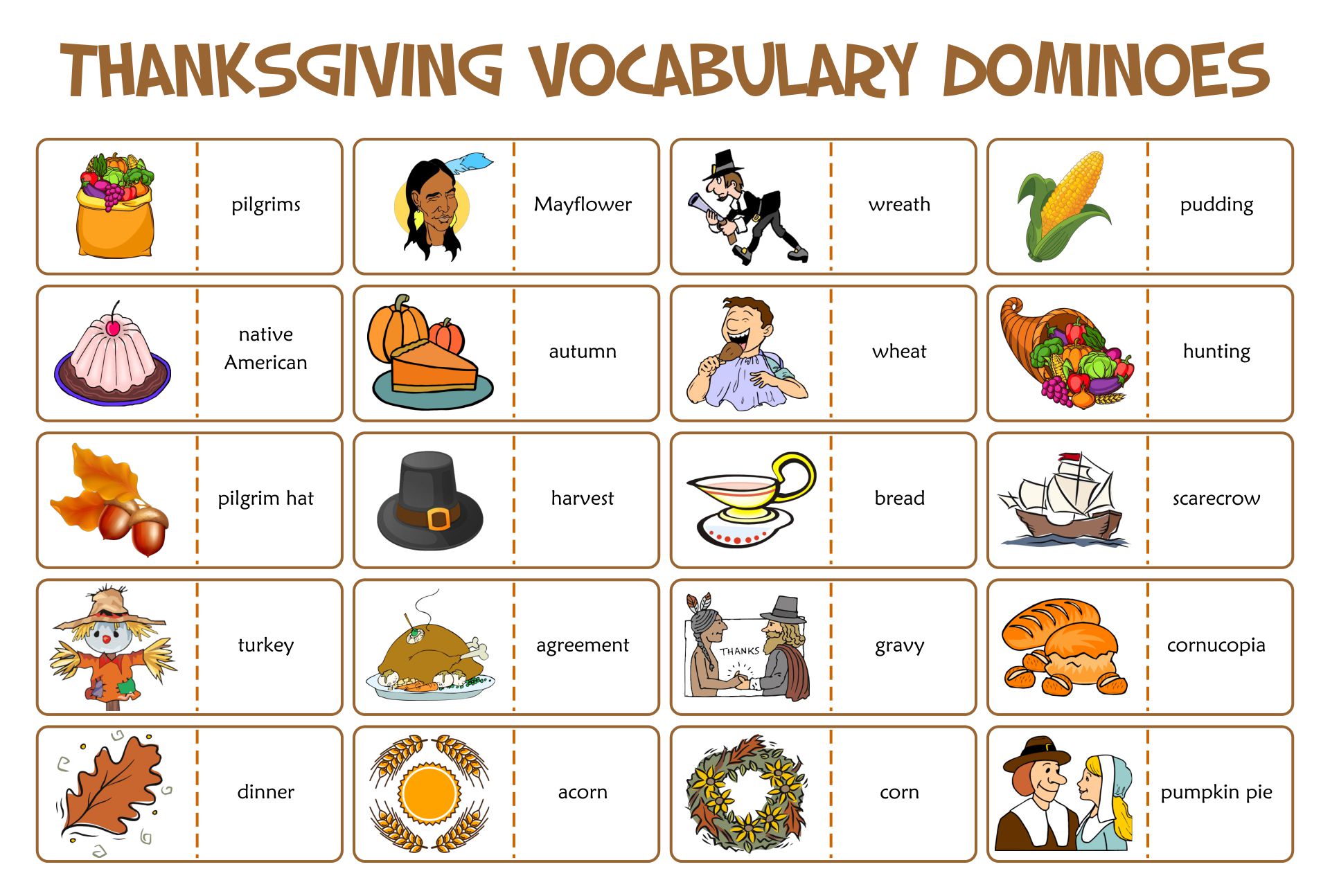 Printable English ESL Thanksgiving Worksheets
