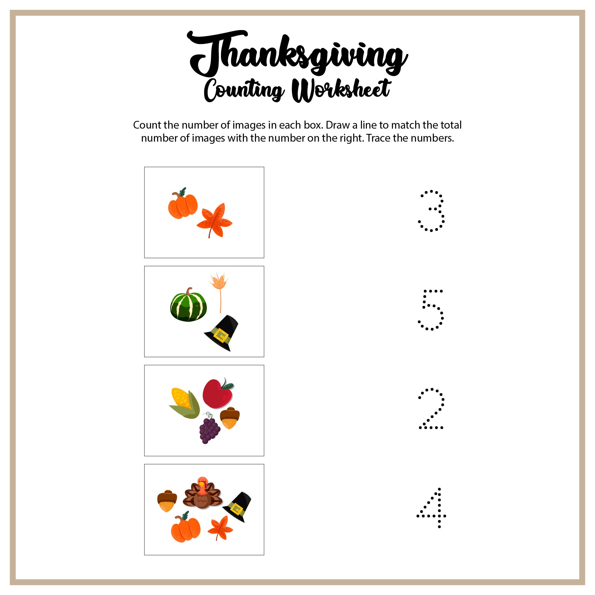 Printable Fall November Thanksgiving Worksheets For Kindergarten