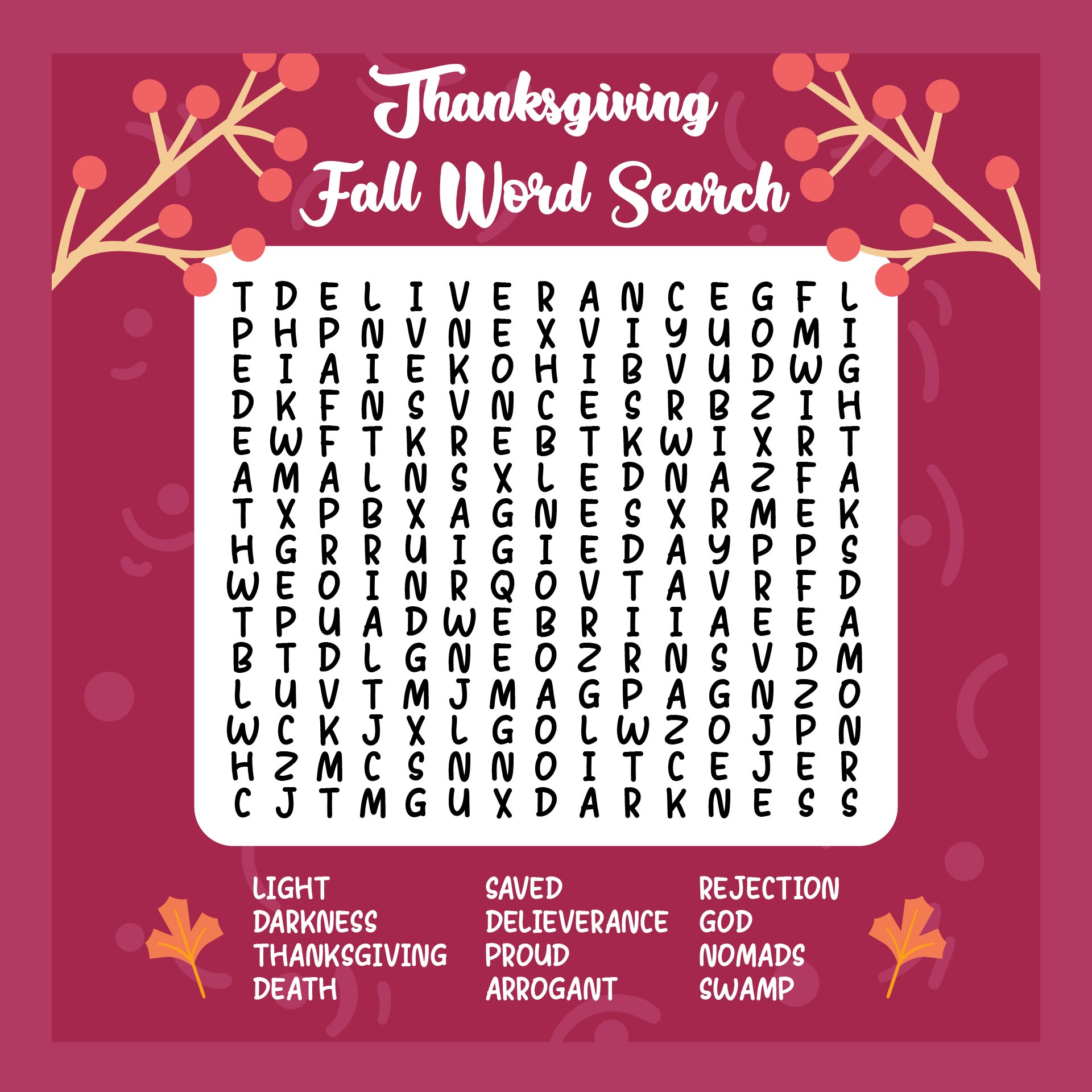 Printable Fall & Thanksgiving Word Search