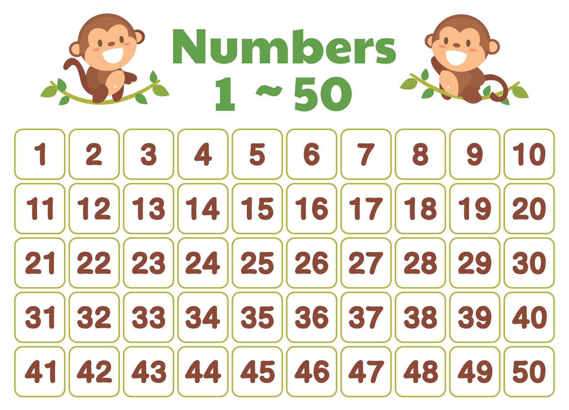 Printable Happy Monkey Printable Worksheet For Kids Numbers 1 50