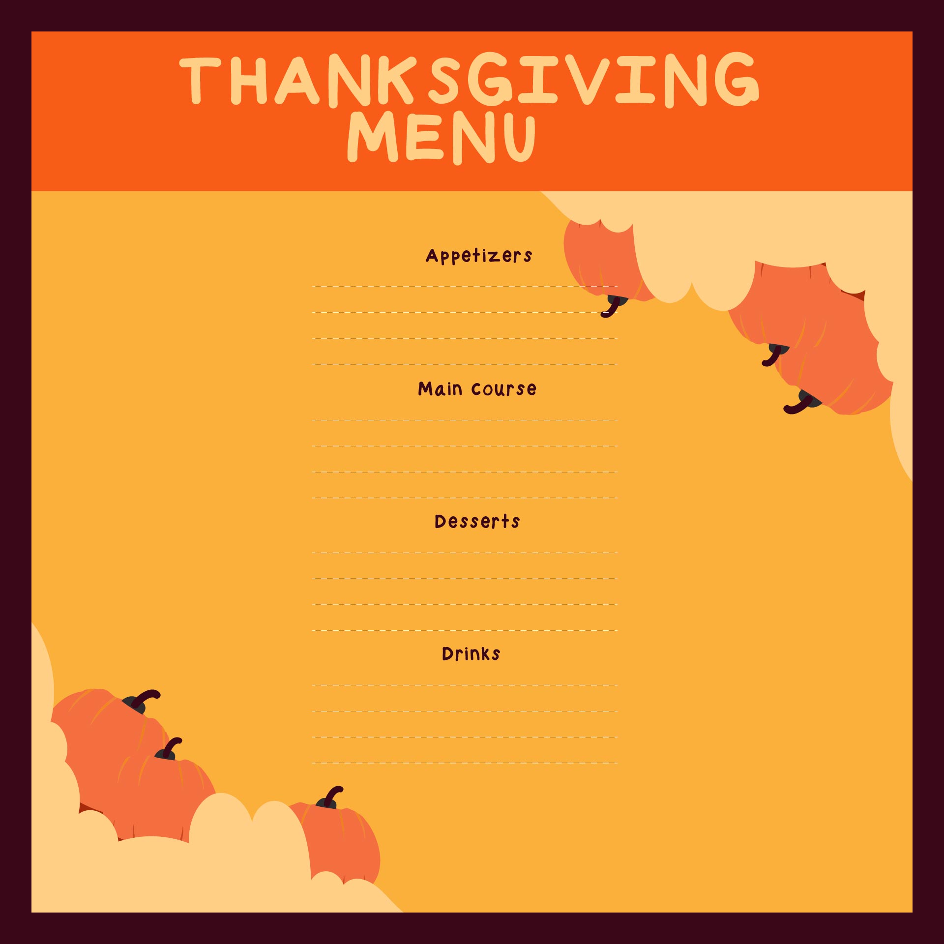 Printable Template For Thanksgiving Menu