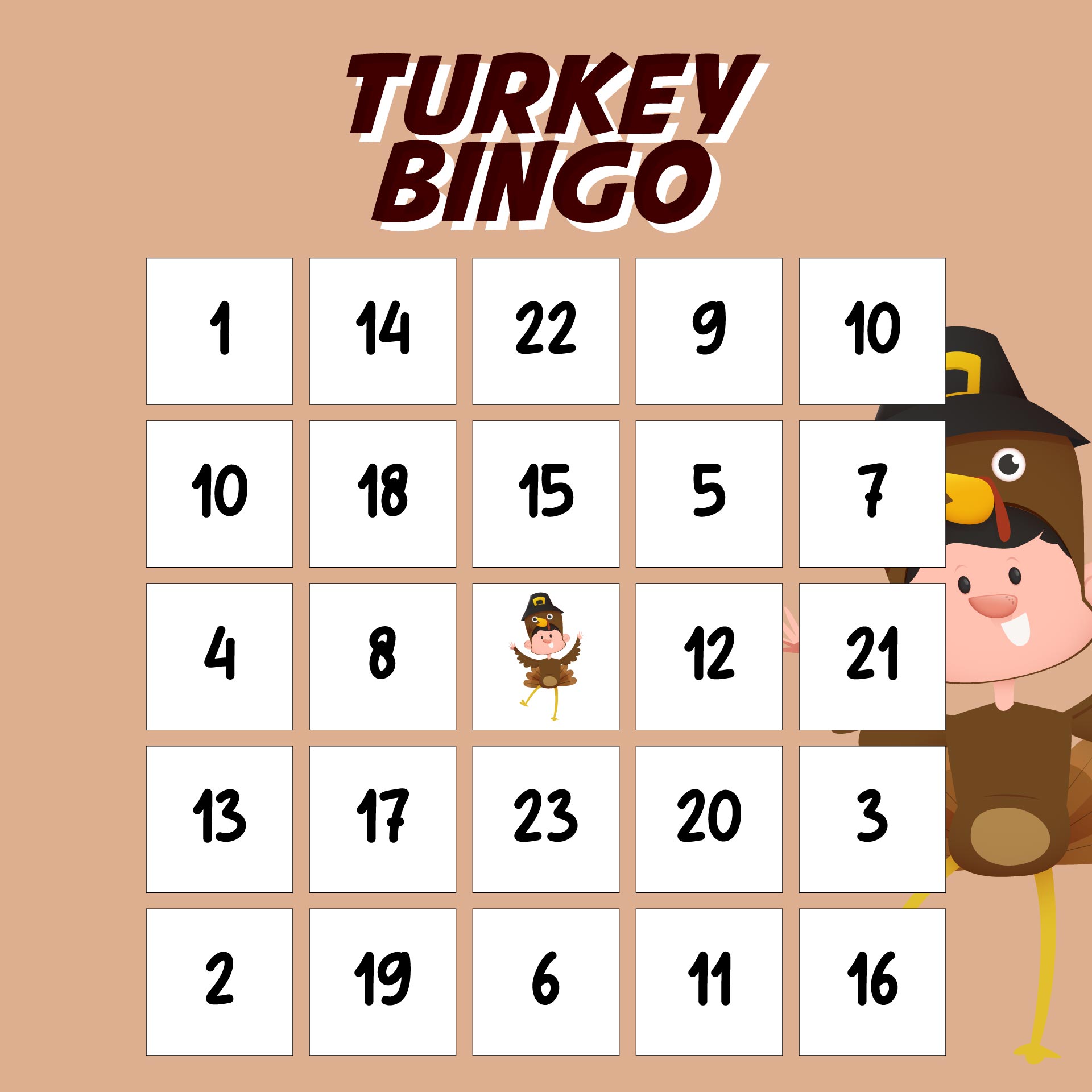 Printable Thanksgiving Bingo Cards With Numbers