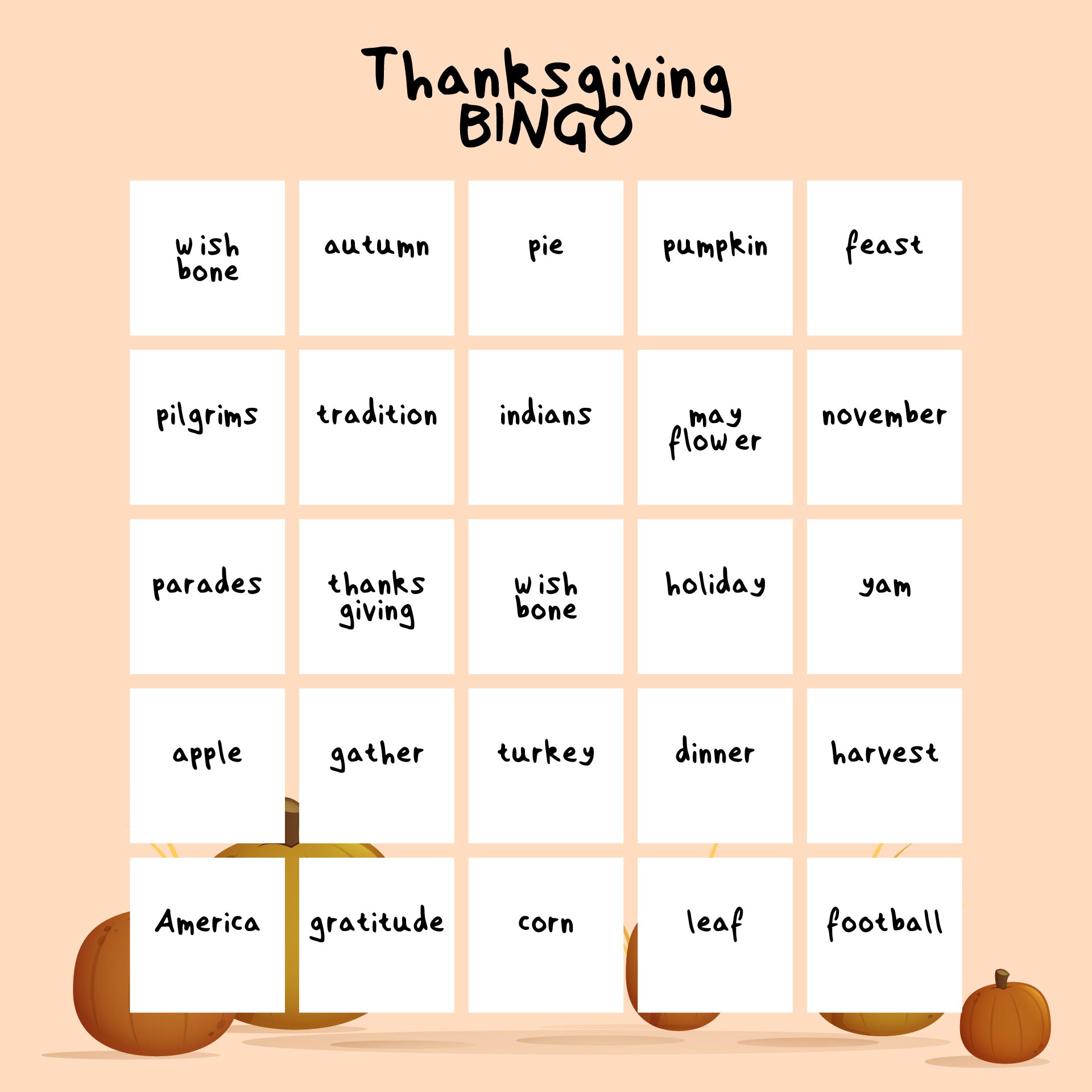 Printable Thanksgiving Bingo Cards With Pictures