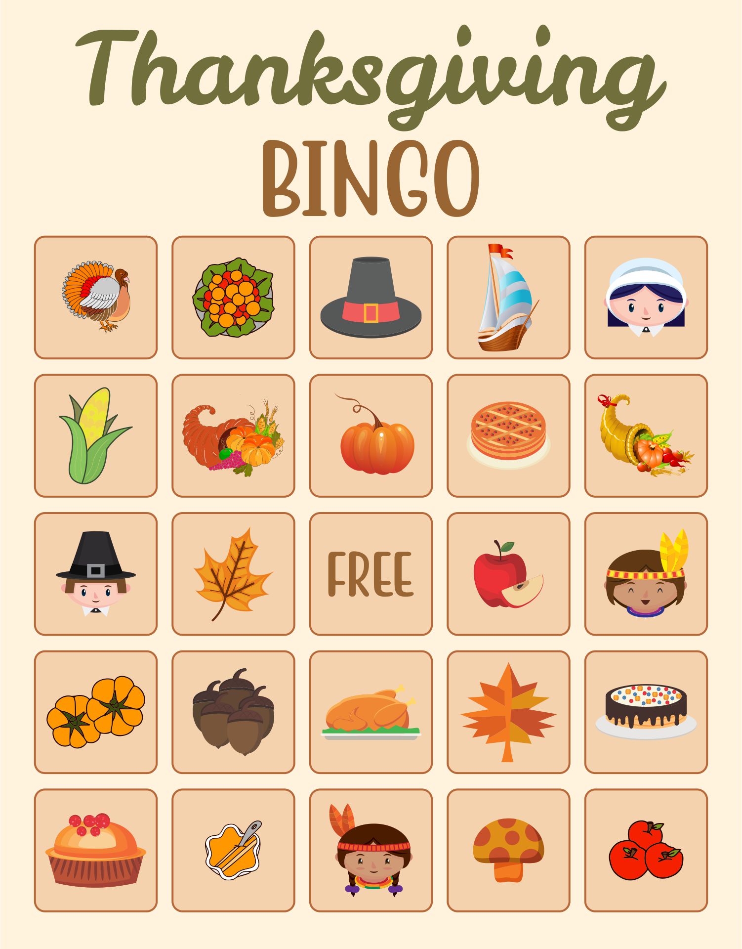 Printable Thanksgiving Bingo Game Cards