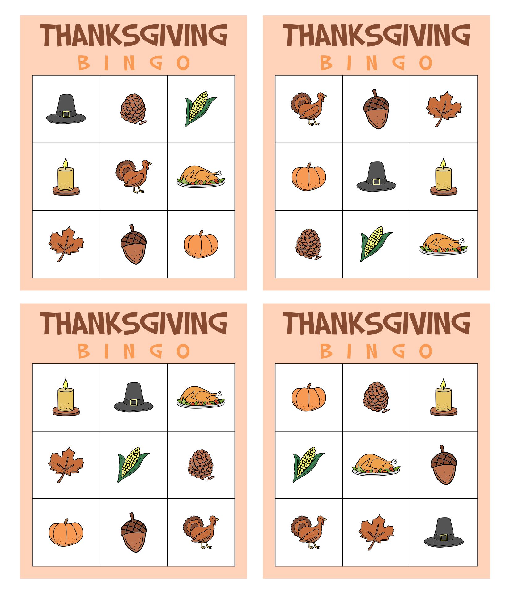 Printable Thanksgiving Bingo Sheets
