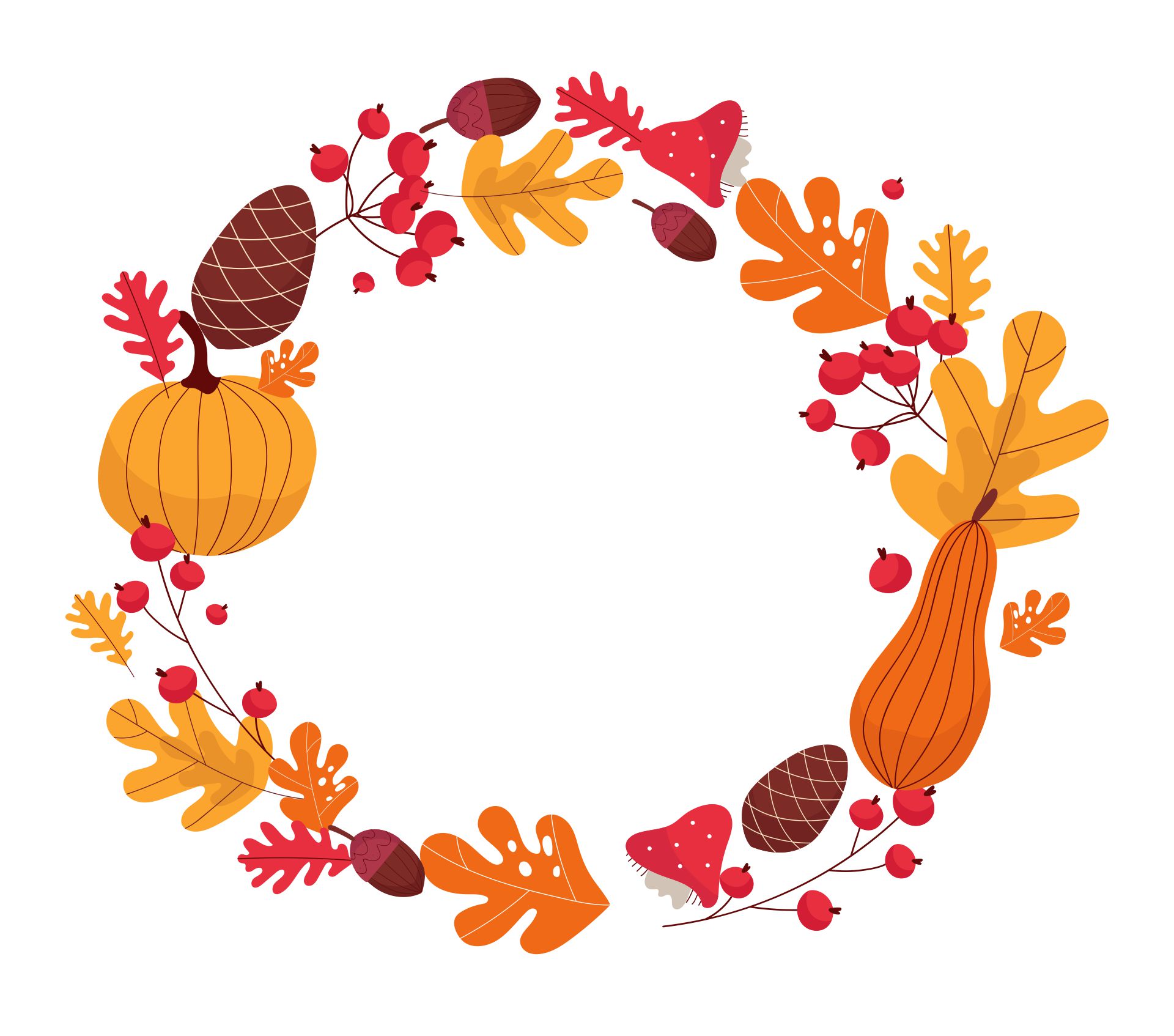 Printable Thanksgiving Card Blank Template With Autumn Branches And Berries Wreath