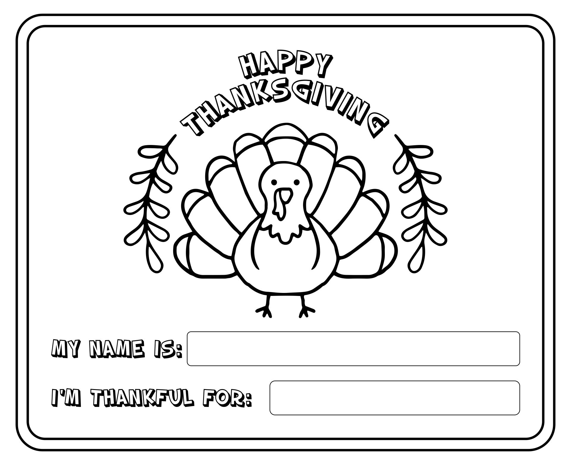 Printable Thanksgiving Coloring Name Tags