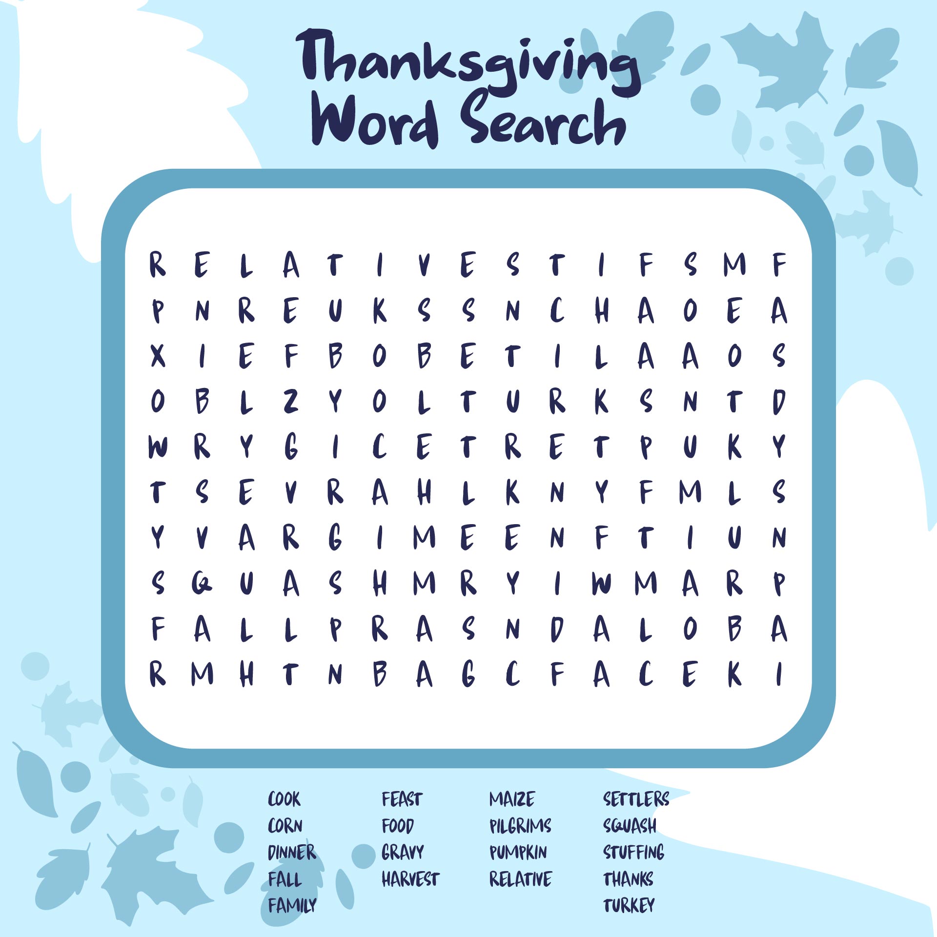 Printable Thanksgiving Games Word Search