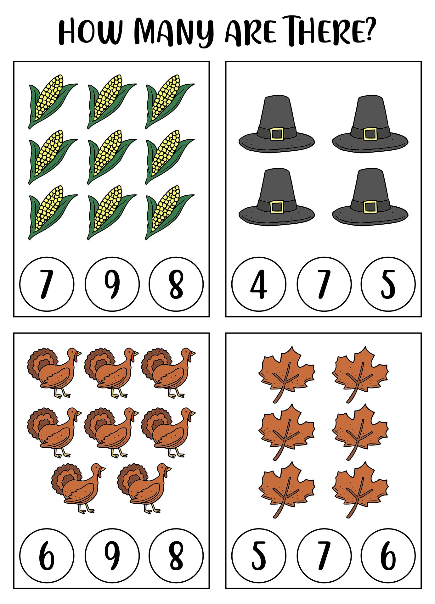 Printable Thanksgiving Math Worksheets