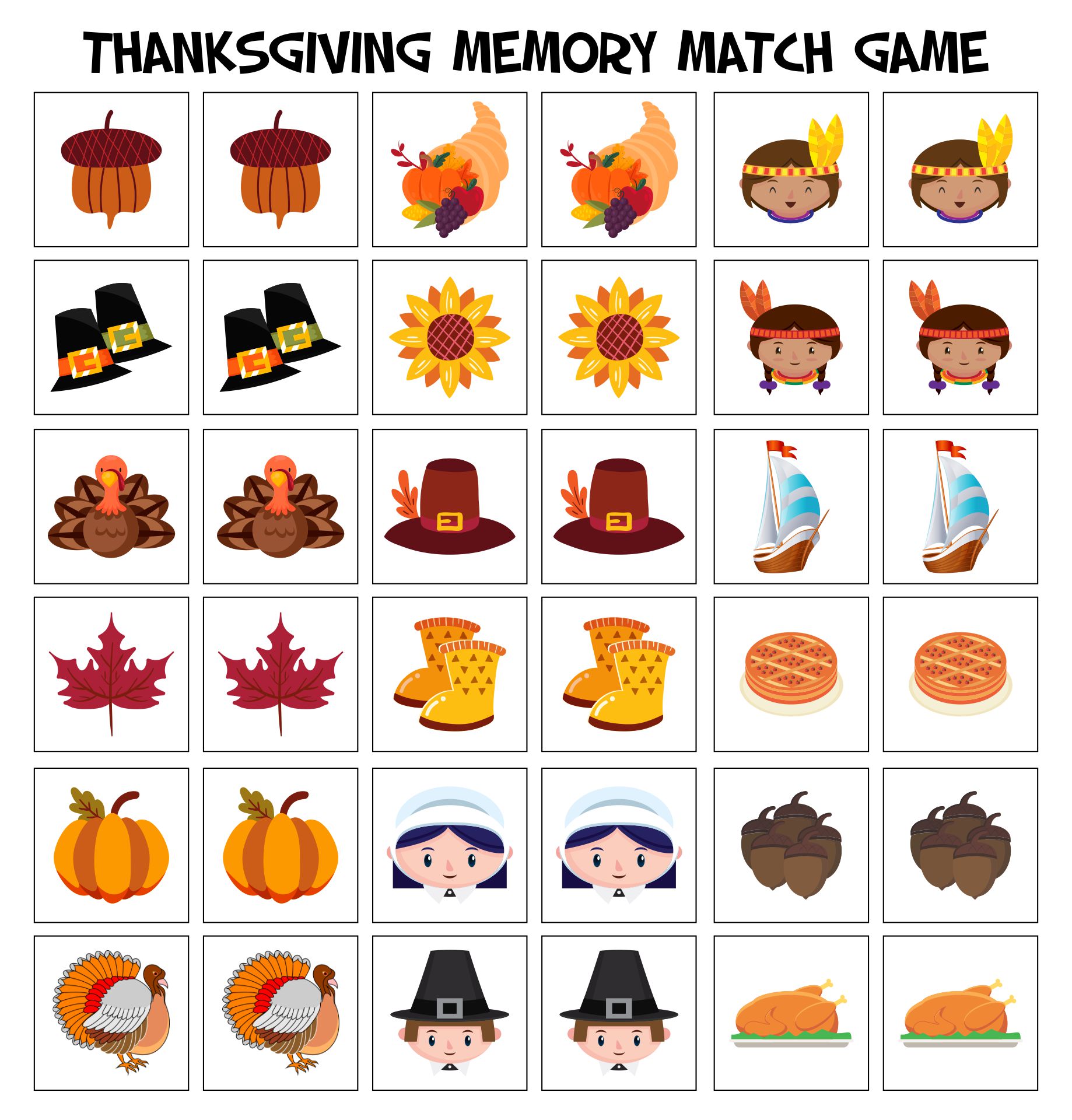 Printable Thanksgiving Memory Match Game