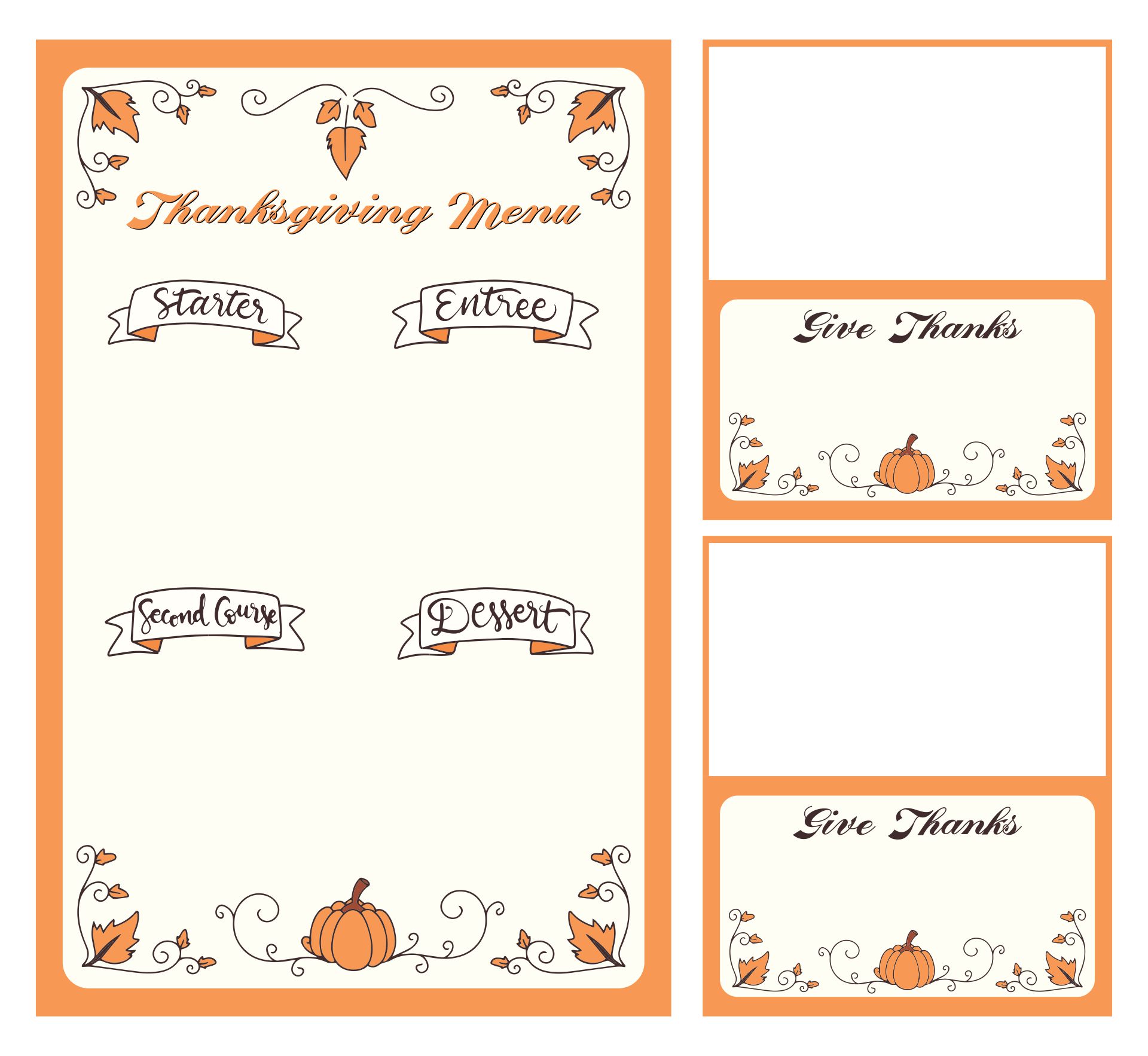 Printable Thanksgiving Menu And Place Cards