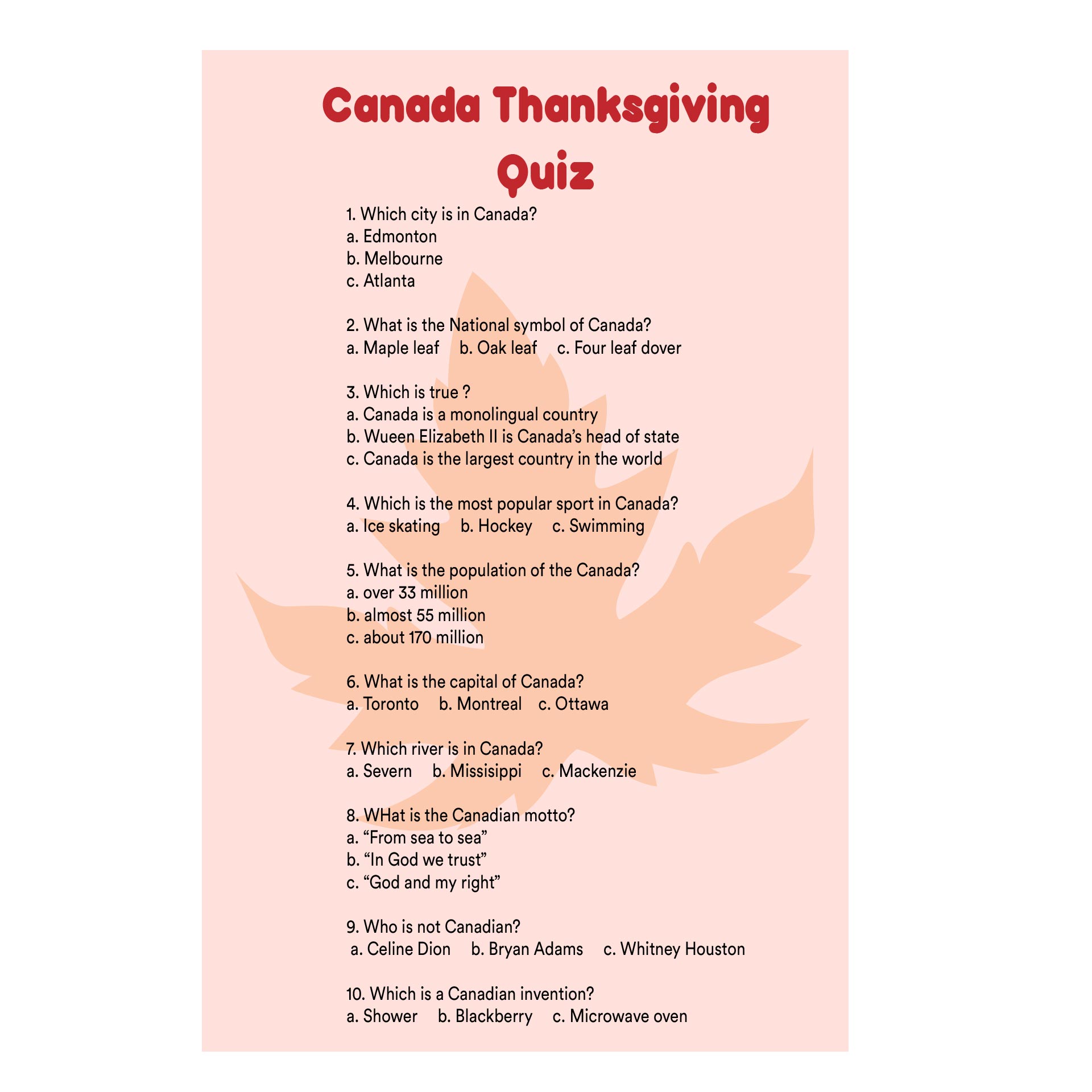 10 Best Free Printable Thanksgiving Trivia Game Printablee Com